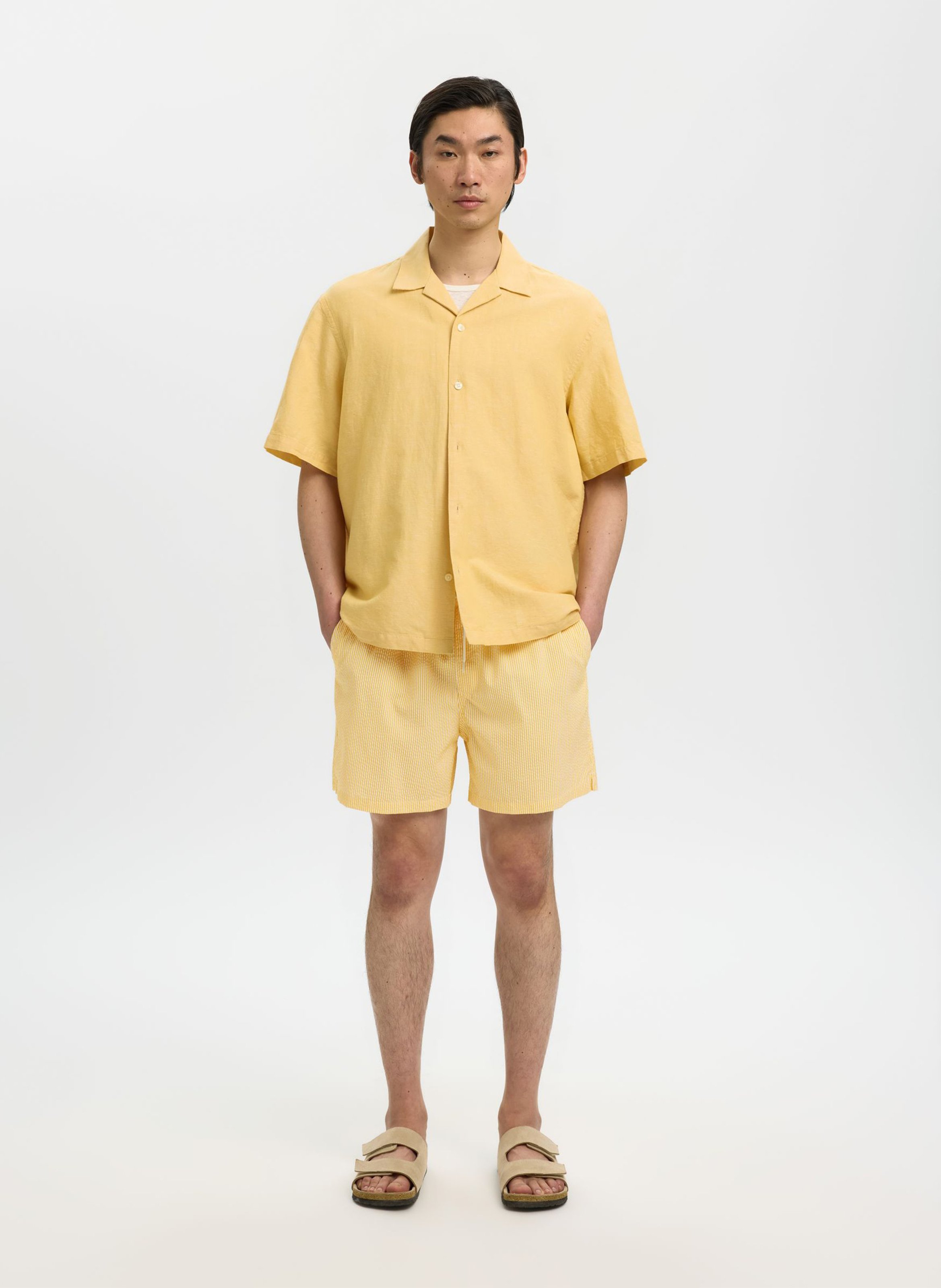 Badeshorts aus recyceltem Faser-Mix SELECTED Gelb