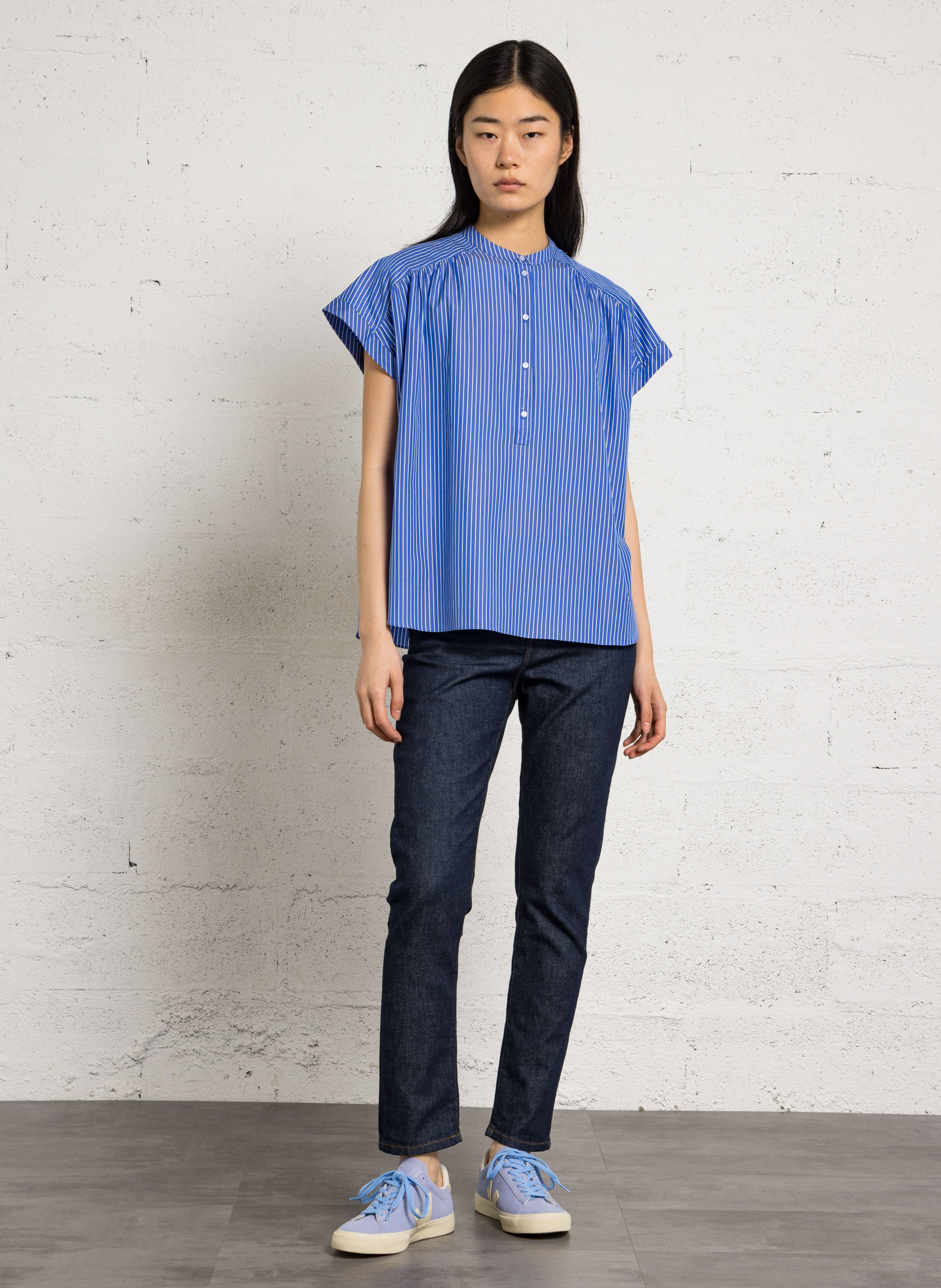 Top col rond boutonné à rayures SUD EXPRESS Bleu