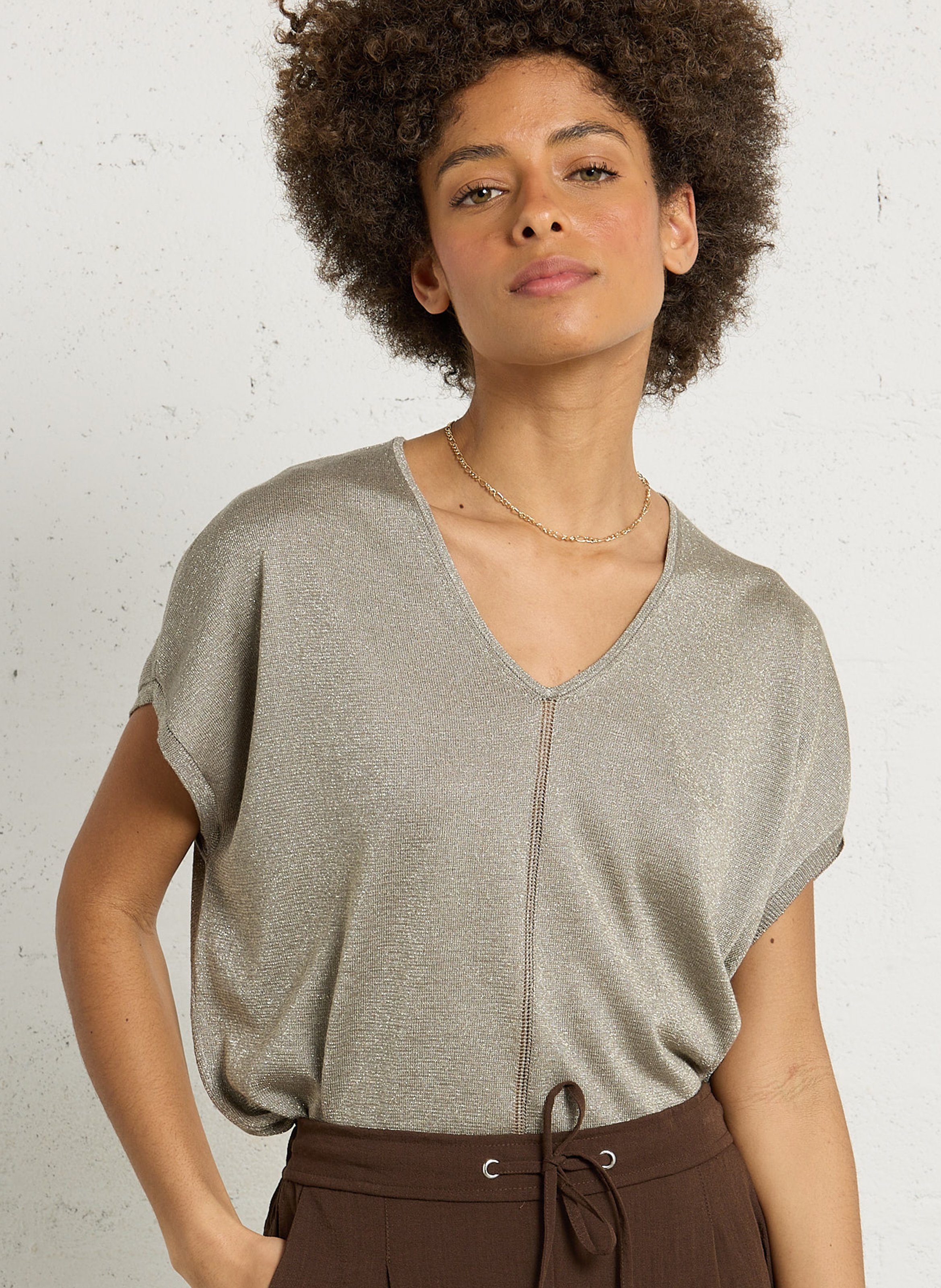 Oversized sequined V-neck sweater SUD EXPRESS