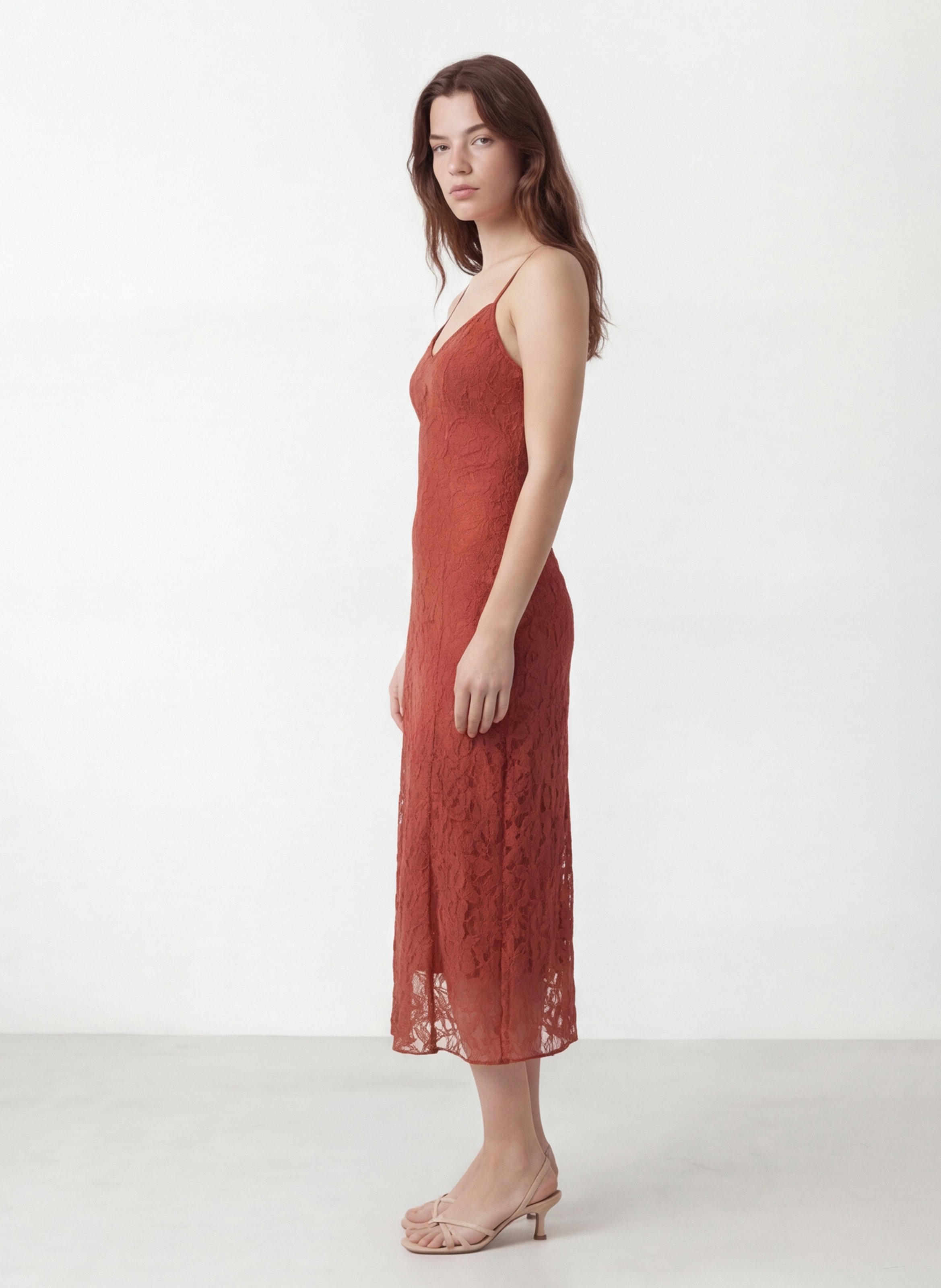 Fitted long dress with lace KOOKAI Orange