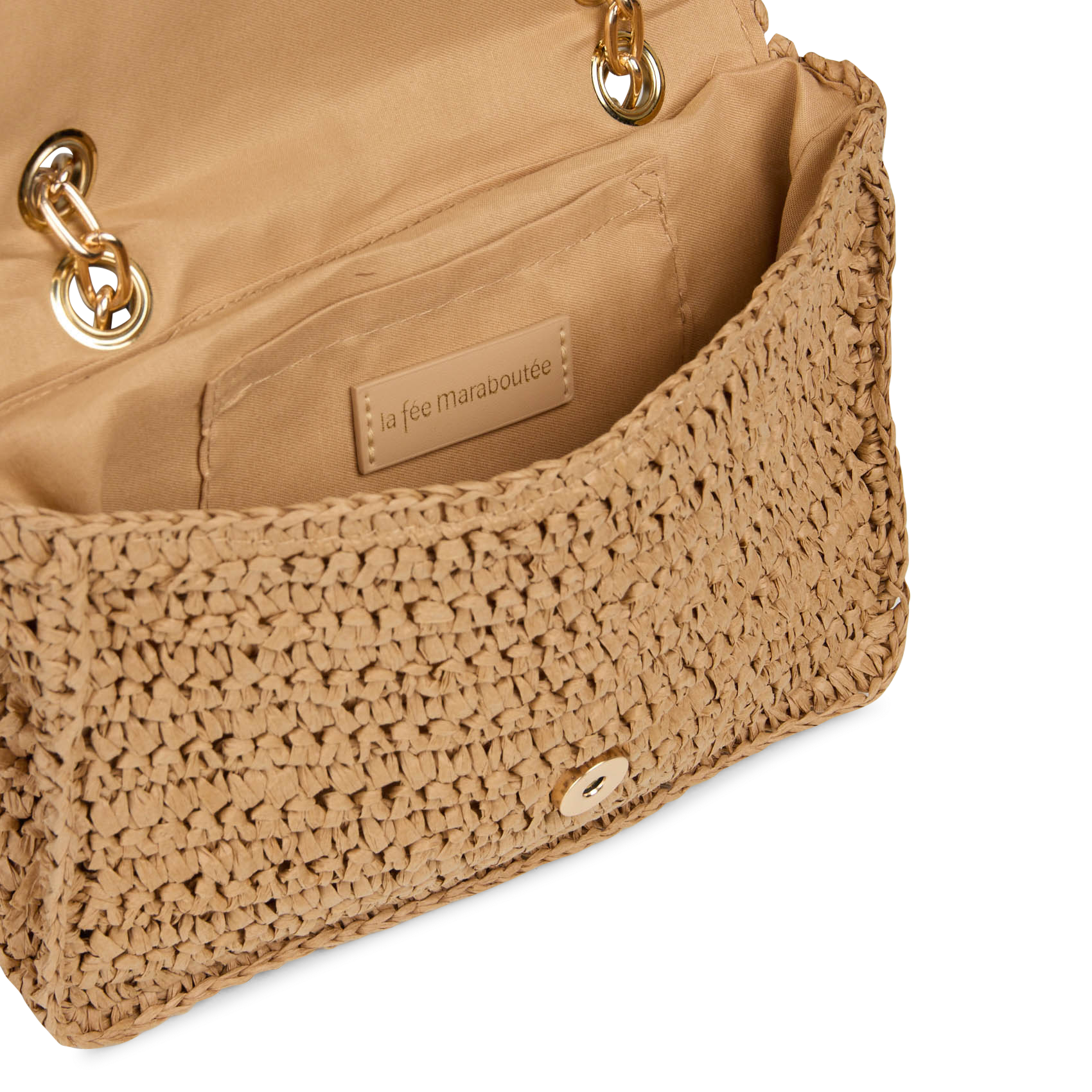Sac bandoulière à rabat en paille LA FEE MARABOUTEE Beige