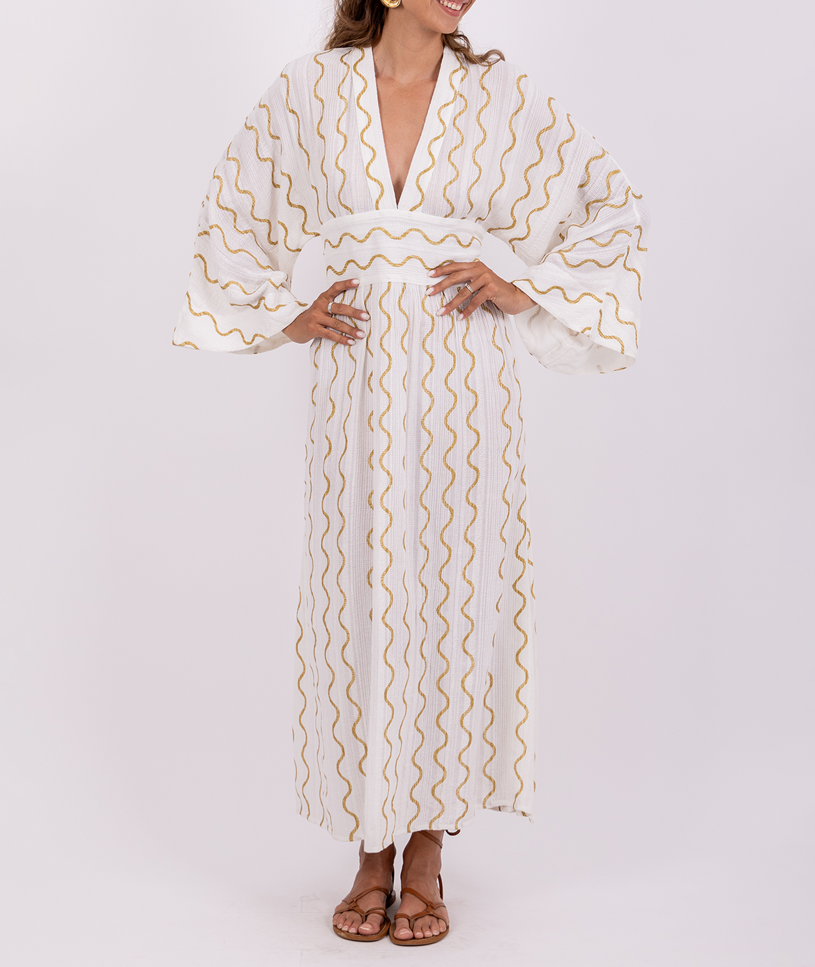 Langes Kleid mit V-Ausschnitt aus Baumwolle SUNDRESS Weiss