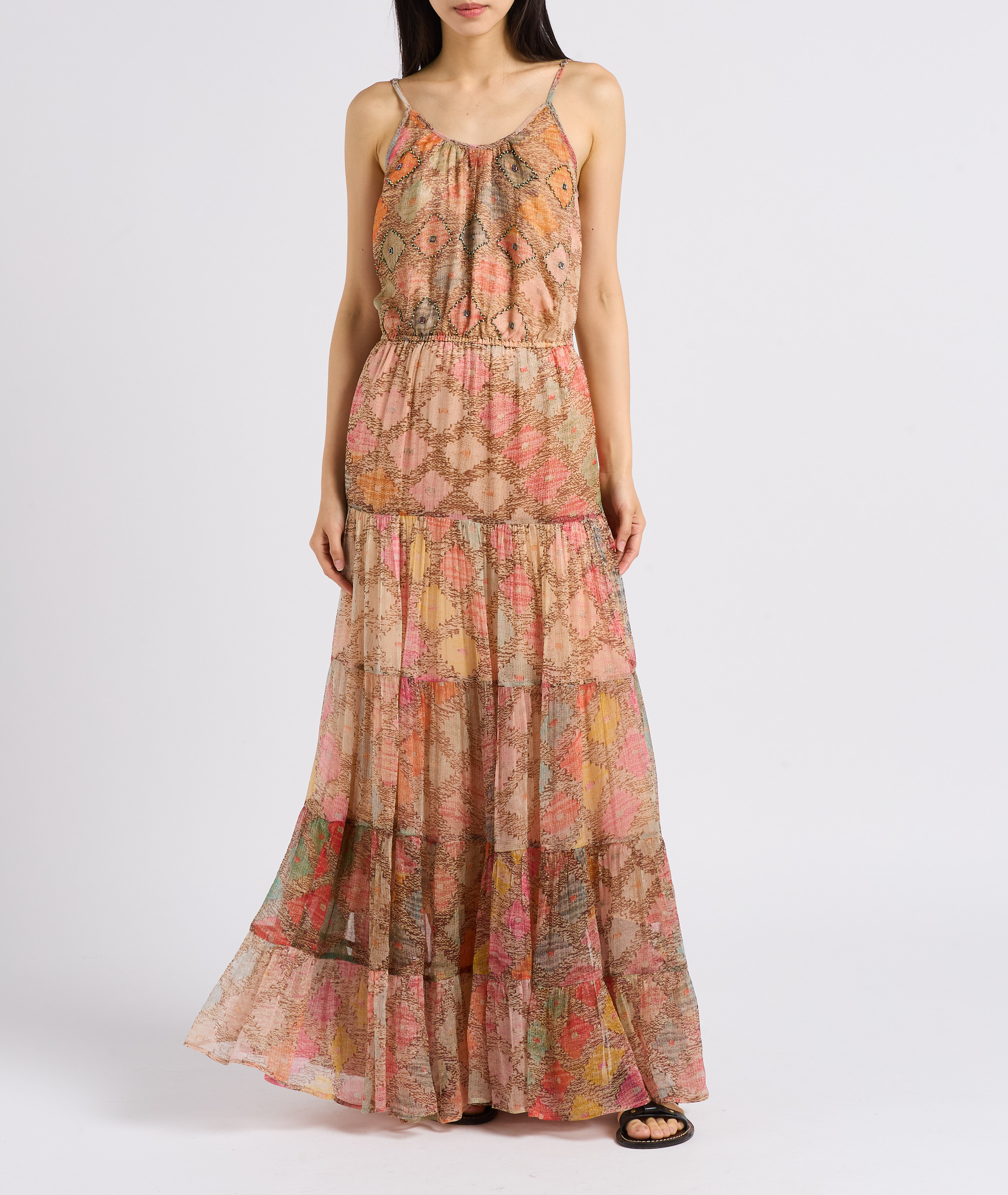 Robe longue droite encolure ronde imprimée MES DEMOISELLES Multicolore