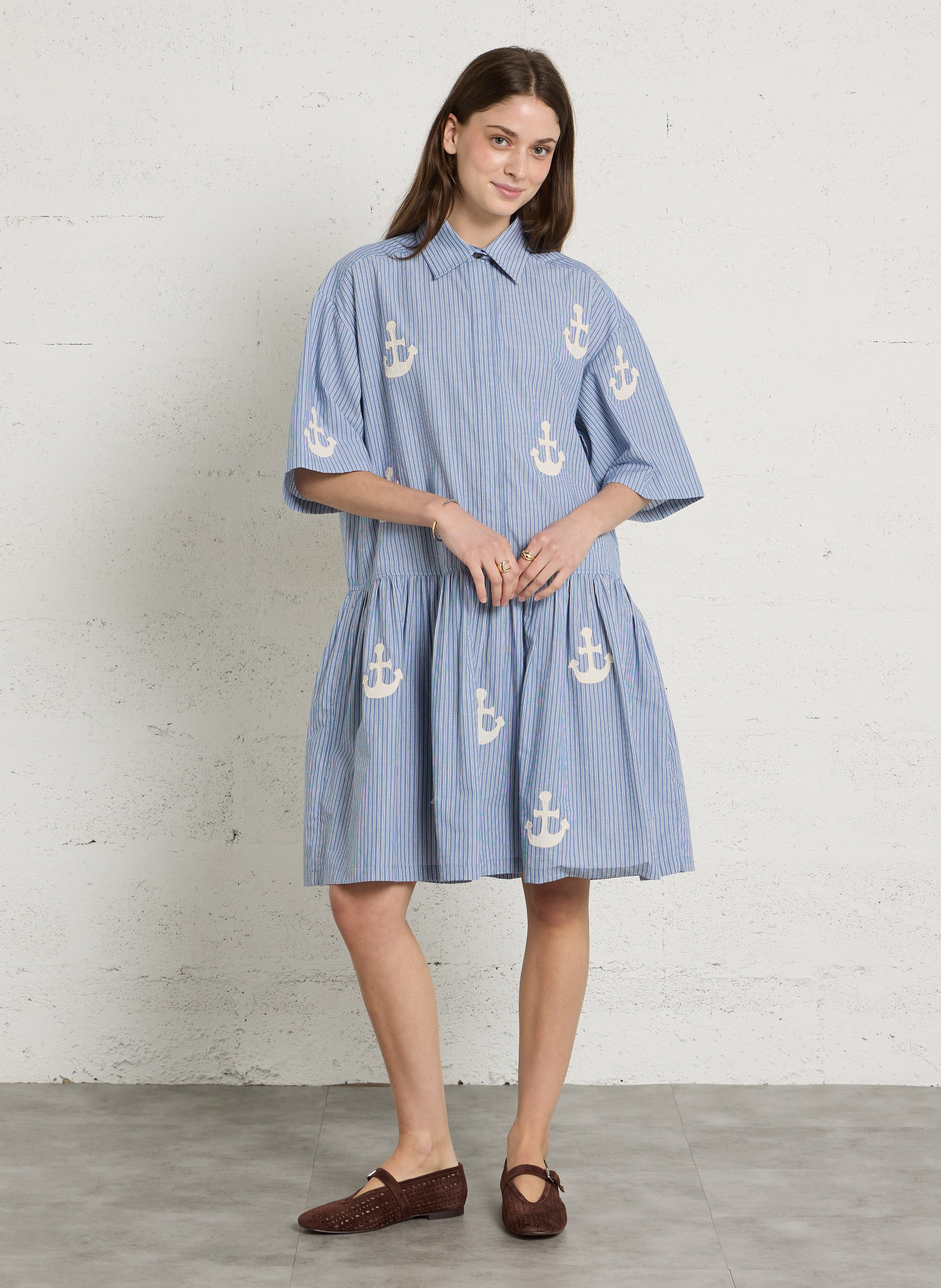 Flared short dress in organic cotton STELLA NOVA Blue