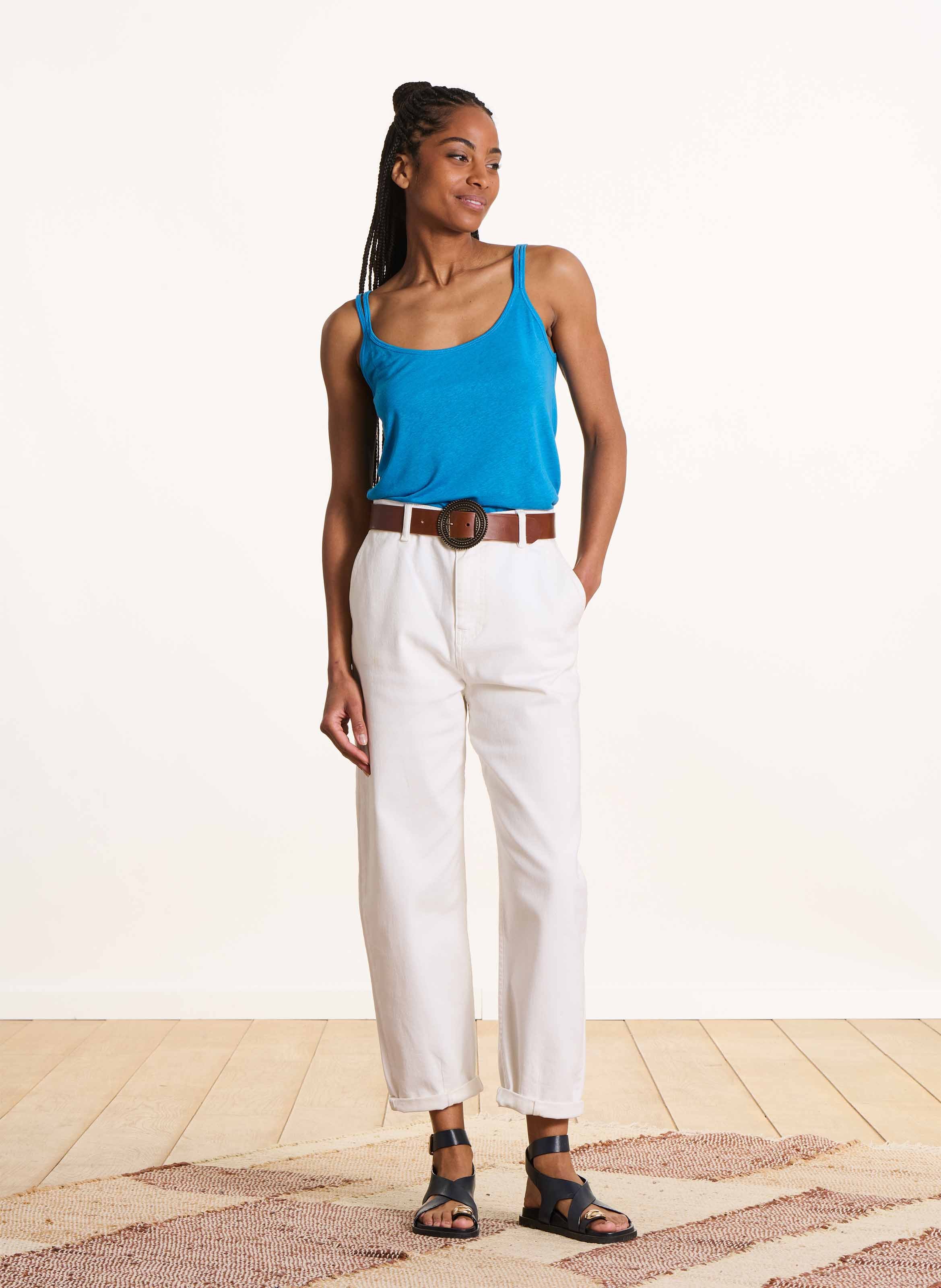 High Waist Mom Jeans aus Bio-Baumwoll-Mix LA FEE MARABOUTEE Weiss
