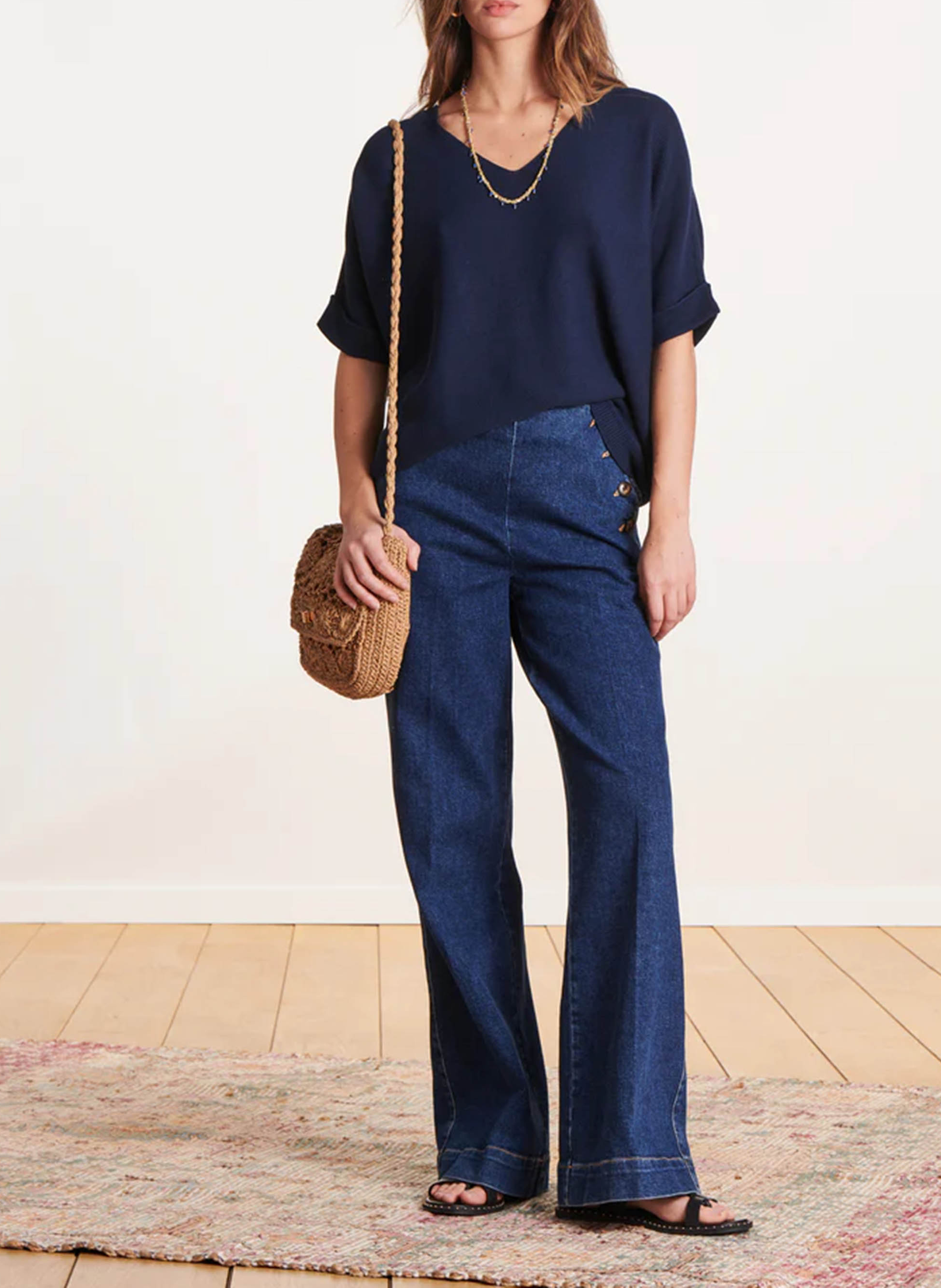 Loose-fit V-neck knit top LA FEE MARABOUTEE Blue