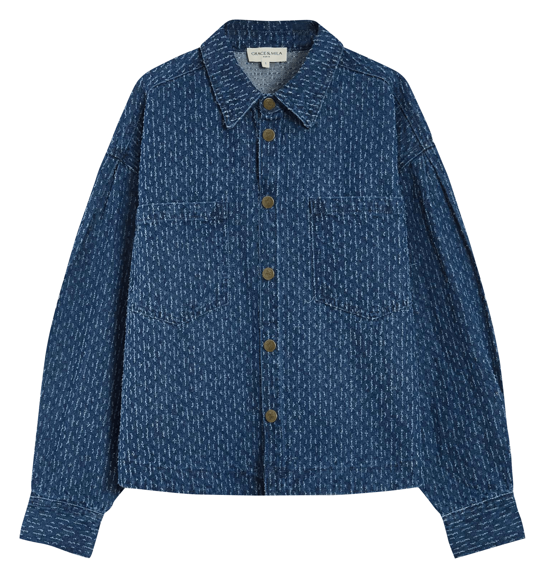 Oversized printed cotton shirt with classic collar GRACE ET MILA Blue