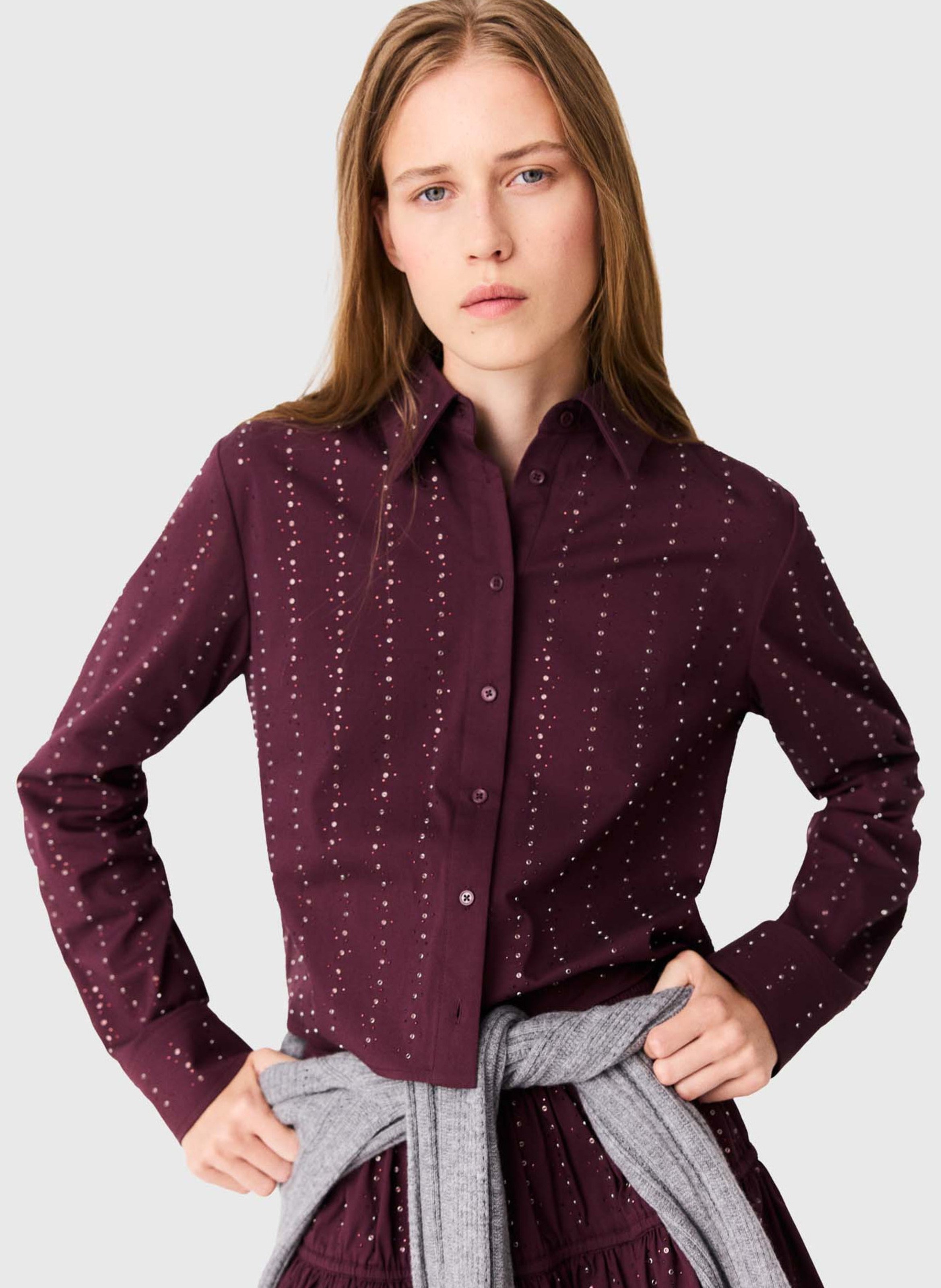 Straight-cut cotton-blend shirt with classic collar MAJE Red