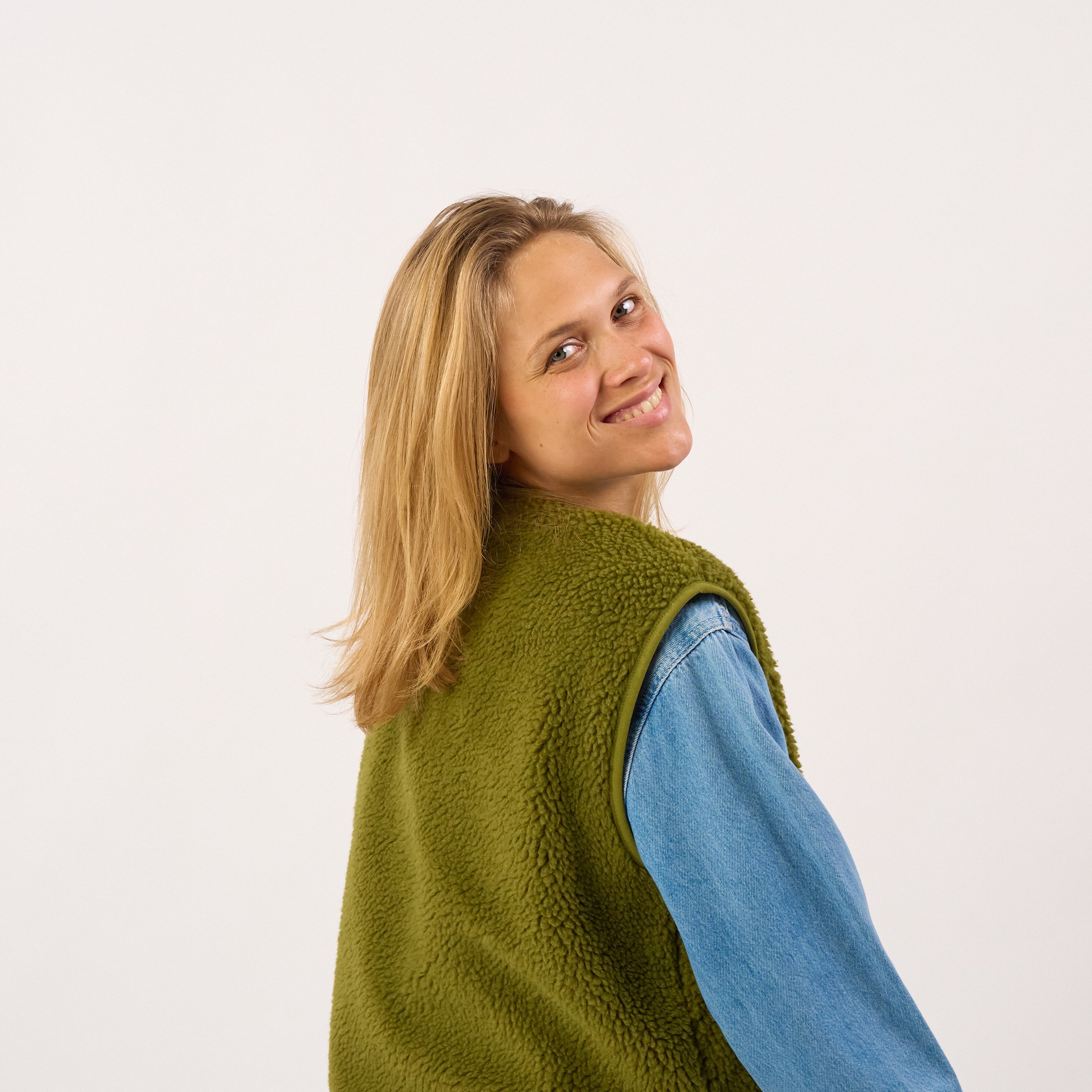 Sleeveless Sherpa Zip-Up Vest BILLYBELT Green