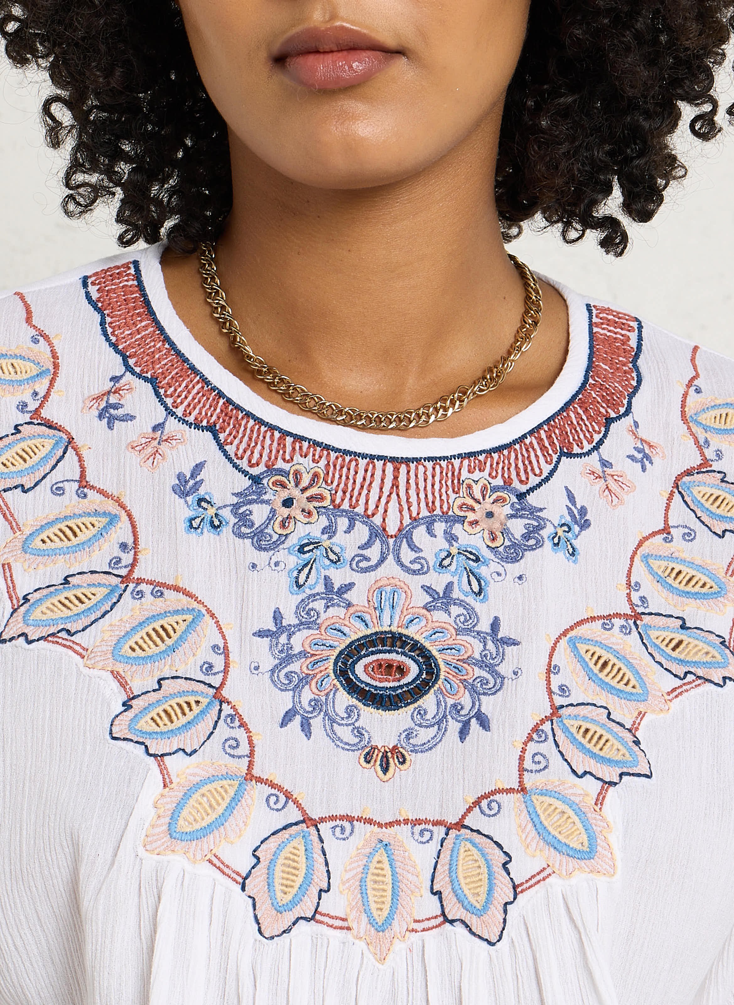 Blouse oversize col rond brodé SUD EXPRESS Blanc