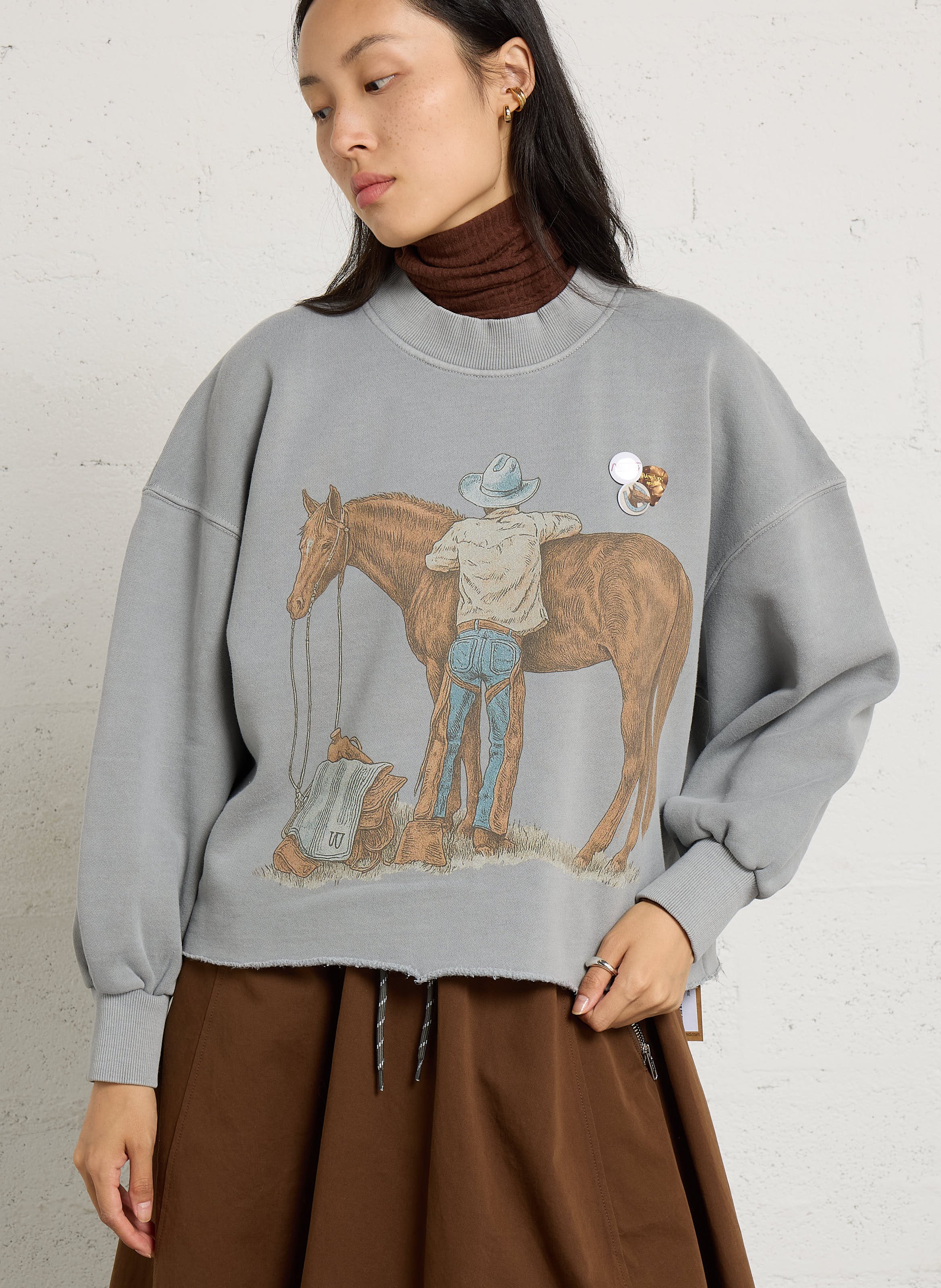 Sweat ample col rond imprimé en coton NEWTONE Gris