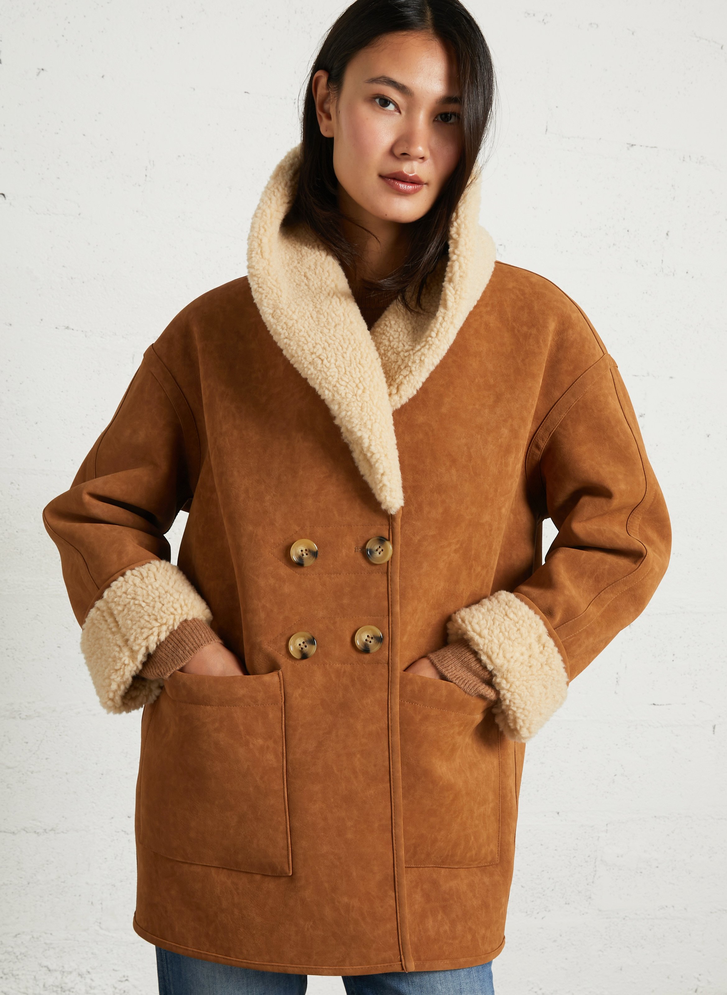 Oversized jasje met sjaalkraag LEON & HARPER Bruin