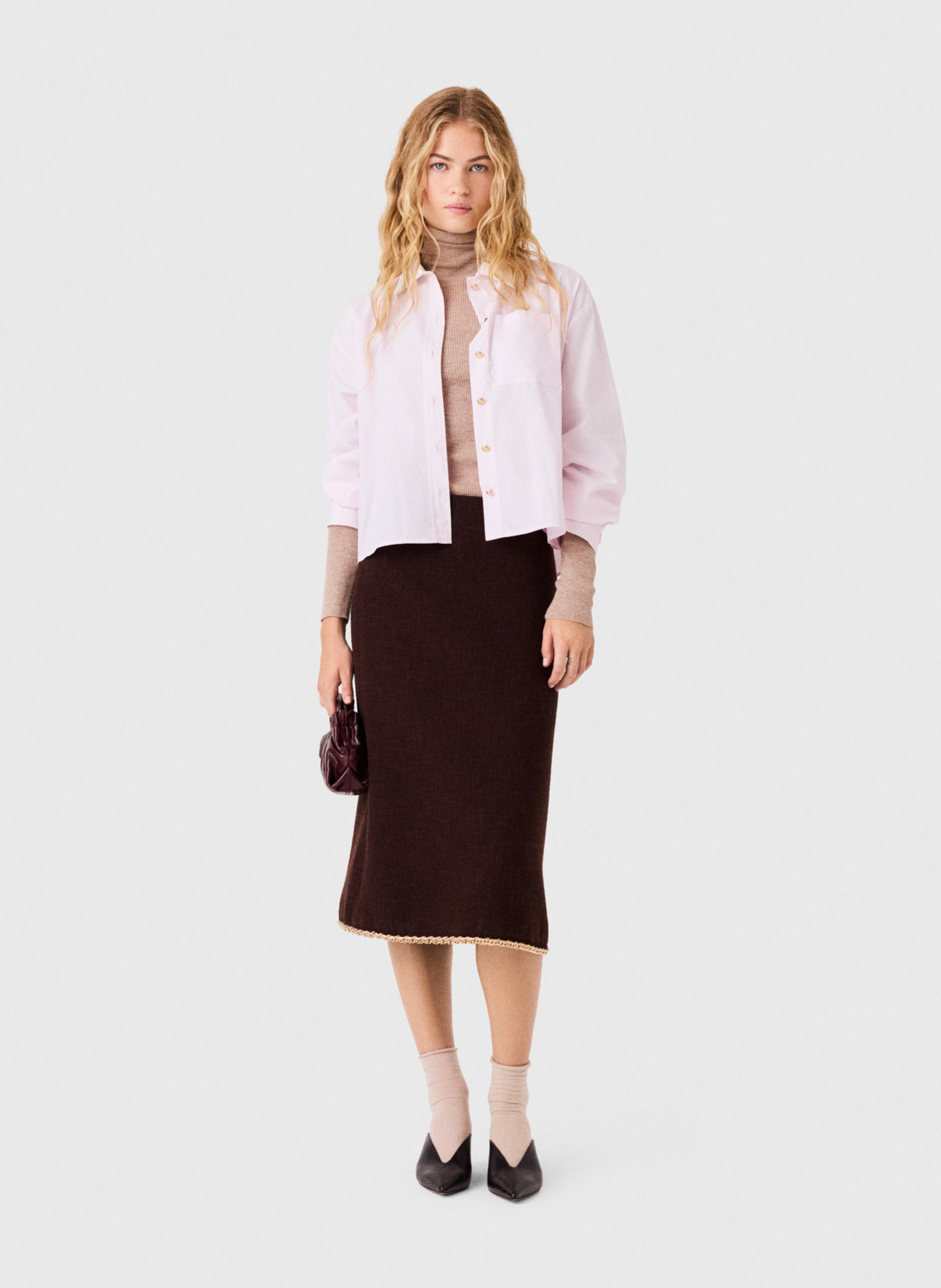 Jupe midi droite en tweed MAJE Marron