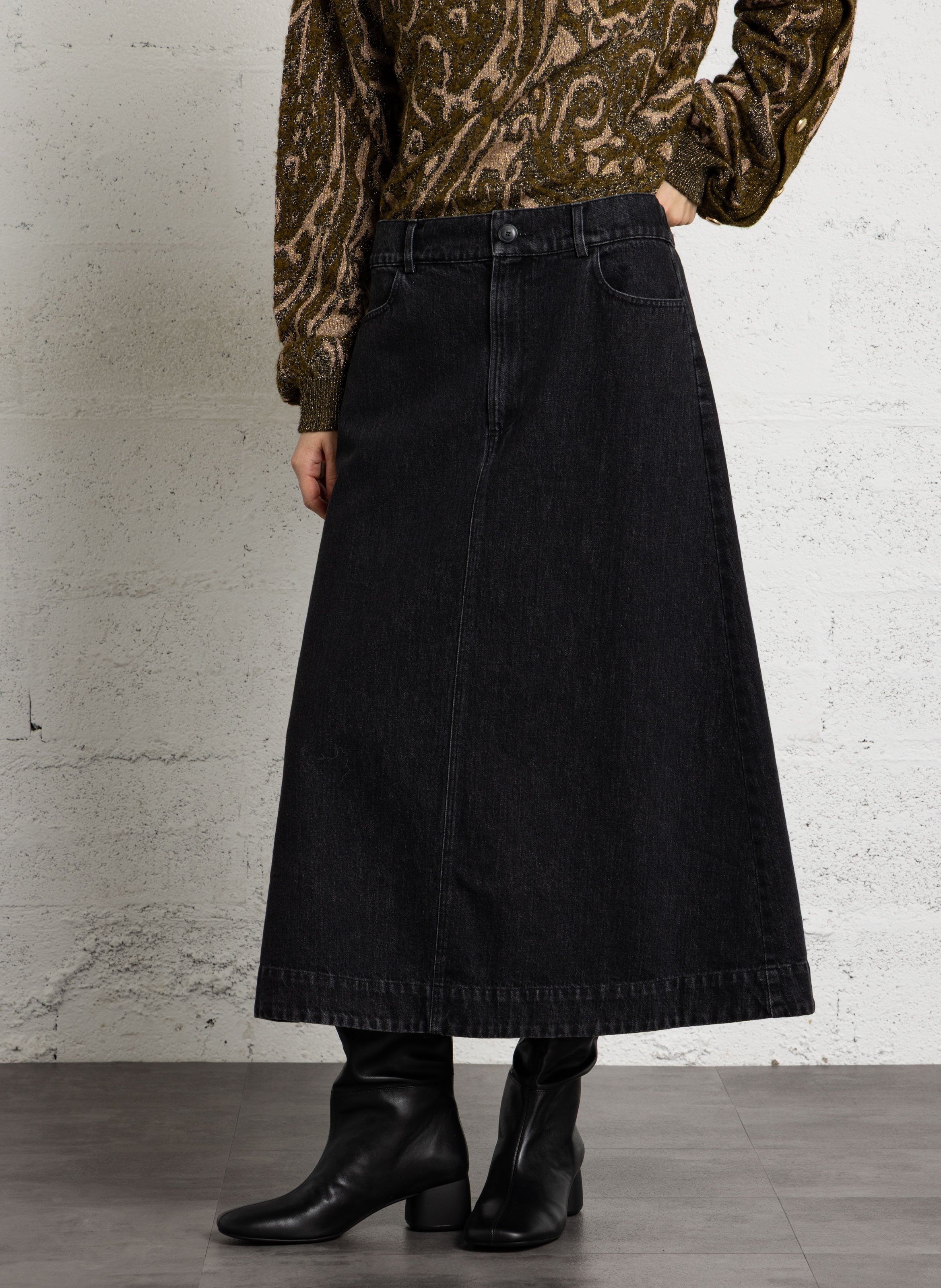 Jupe longue denim en coton SUZIE WINKLE