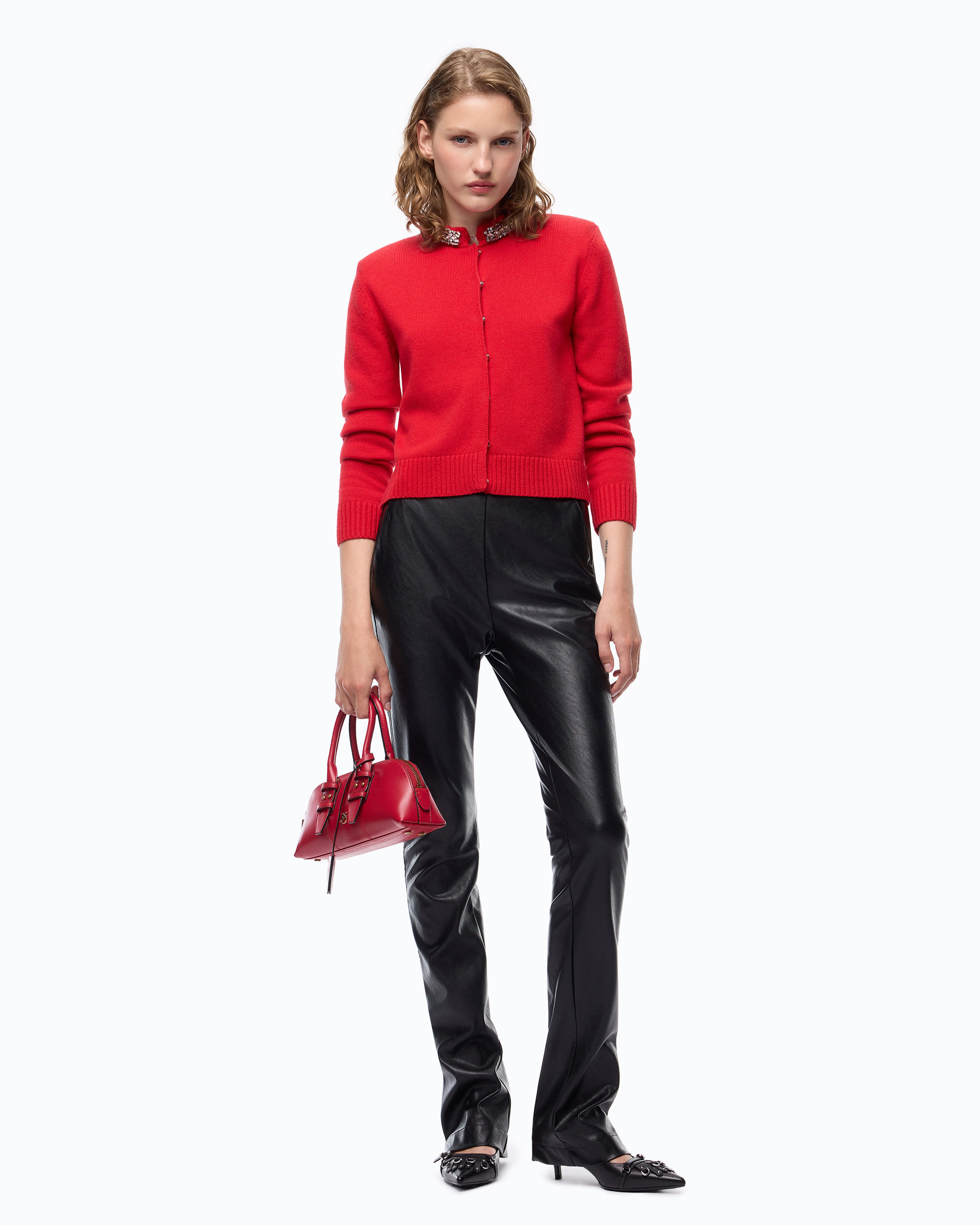 Slim flared nappa leather-effect trousers PINKO Black