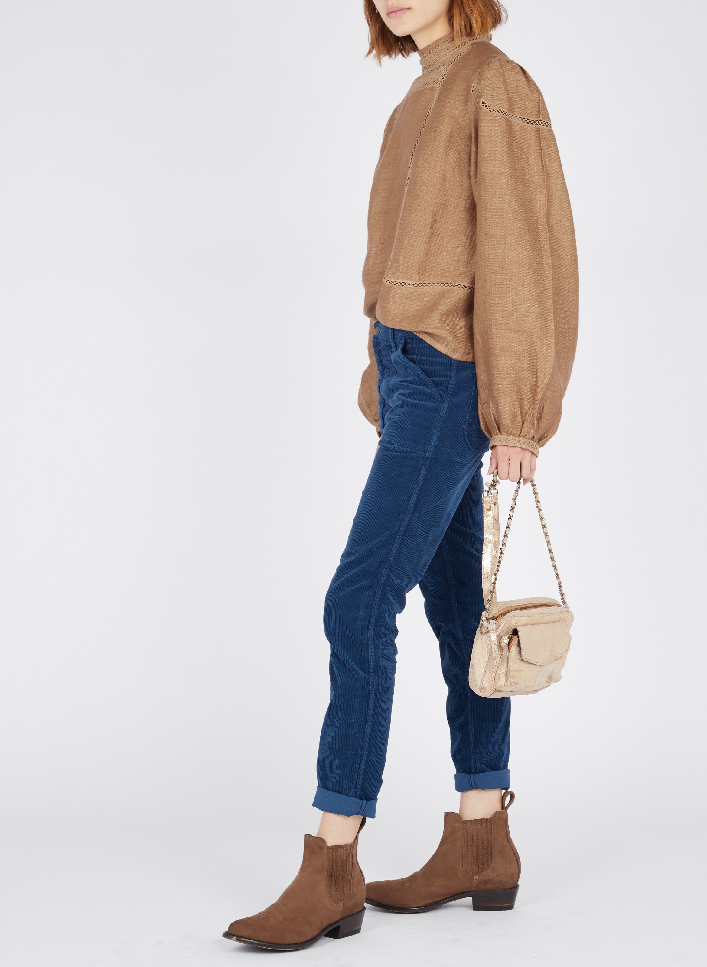 Sac bandoulière en cuir PIECES Doré