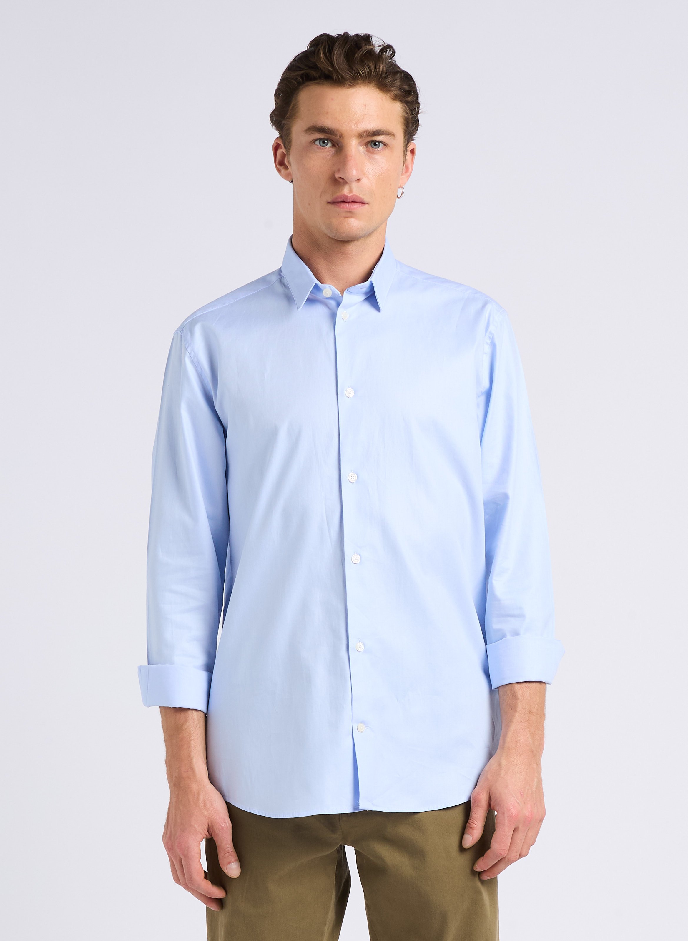 Slim-fit cotton shirt with classic collar AU PRINTEMPS PARIS Blue
