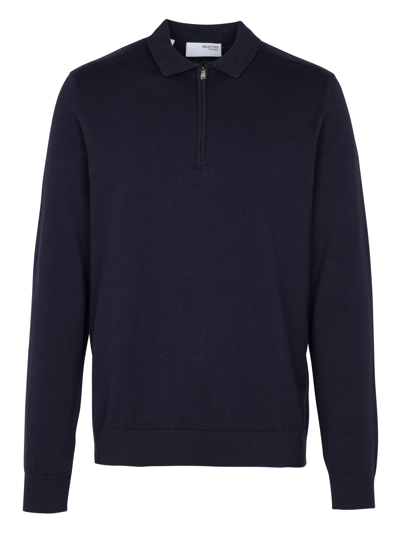 Straight fit cotton polo neck sweater SELECTED Blue