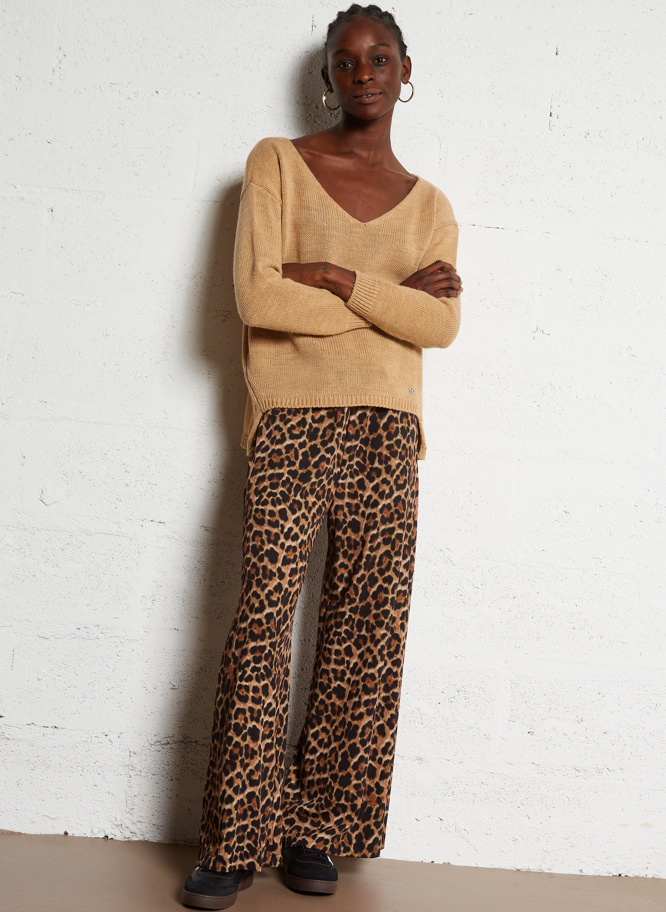 Pantalon large à imprimé léopard PLEASE Marron