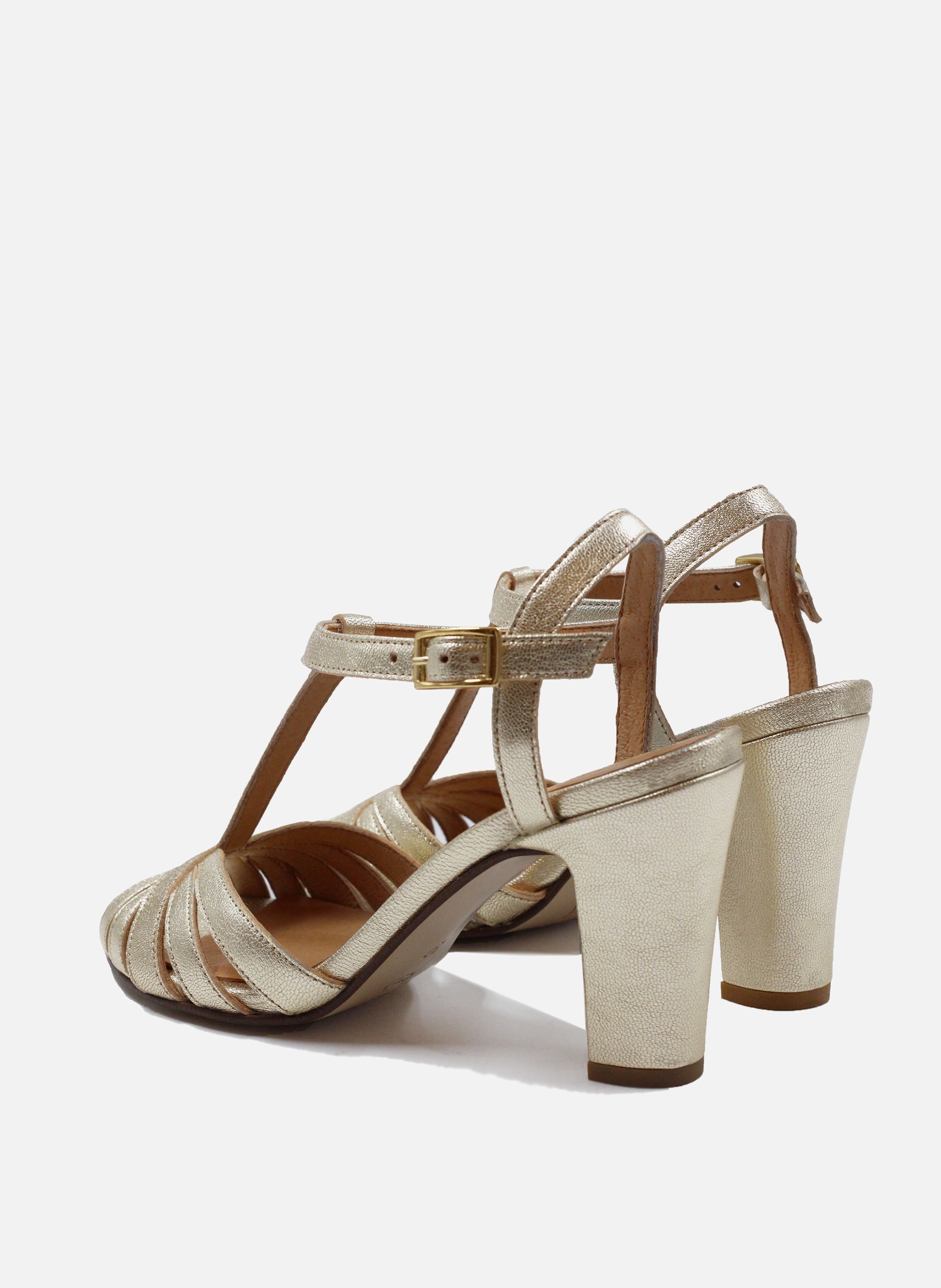 Metallic leather strap sandals with heels JULES & JENN Golden