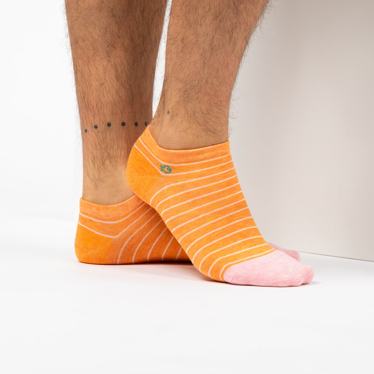 Fine striped combed cotton ankle socks BILLYBELT Orange