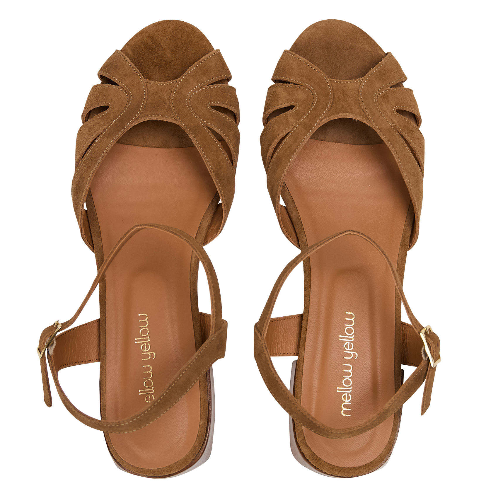 Flache Ledersandalen mit Samt MELLOW YELLOW Beige