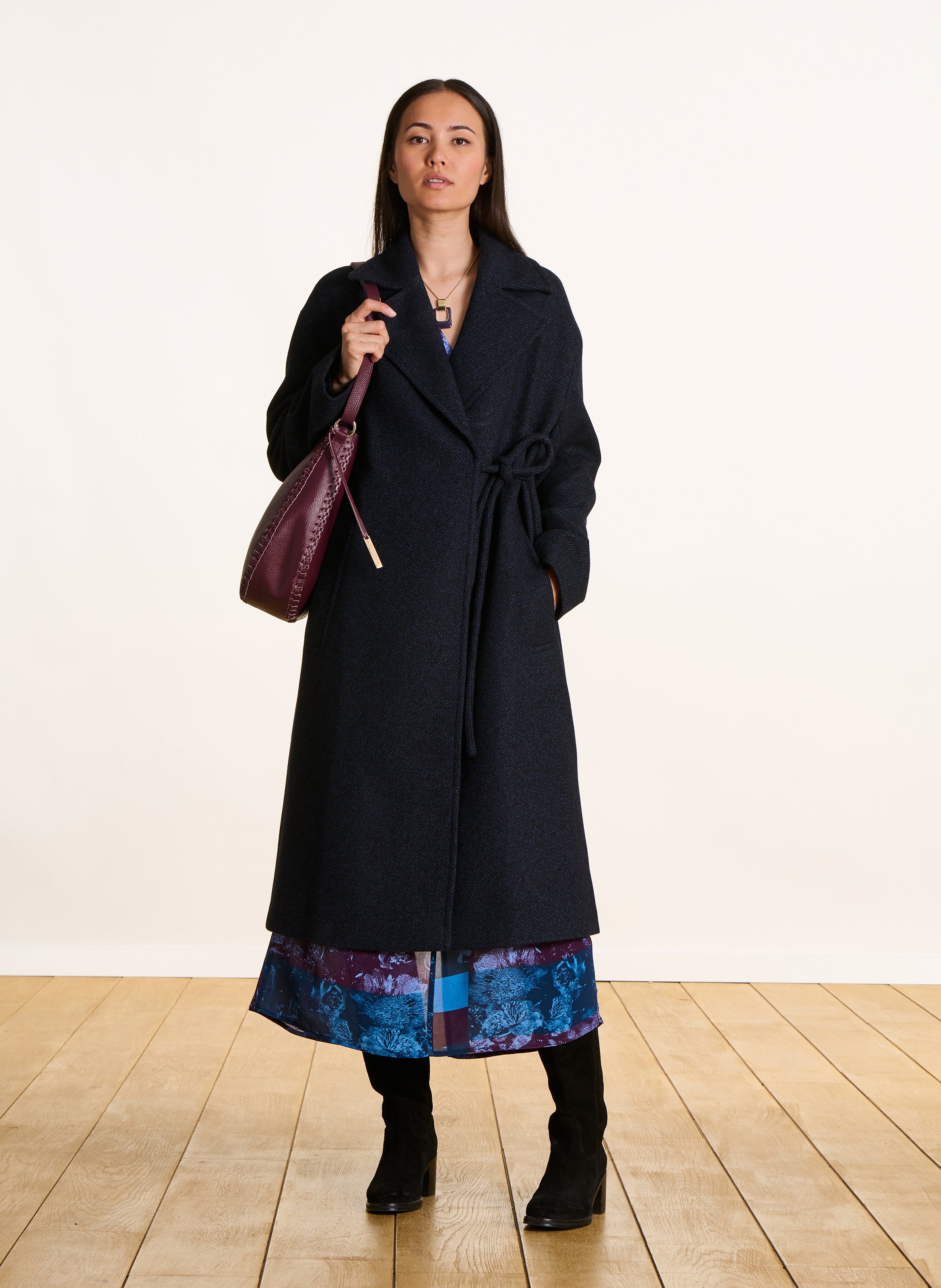 Manteau mi-long chiné avec liens LA FEE MARABOUTEE Bleu