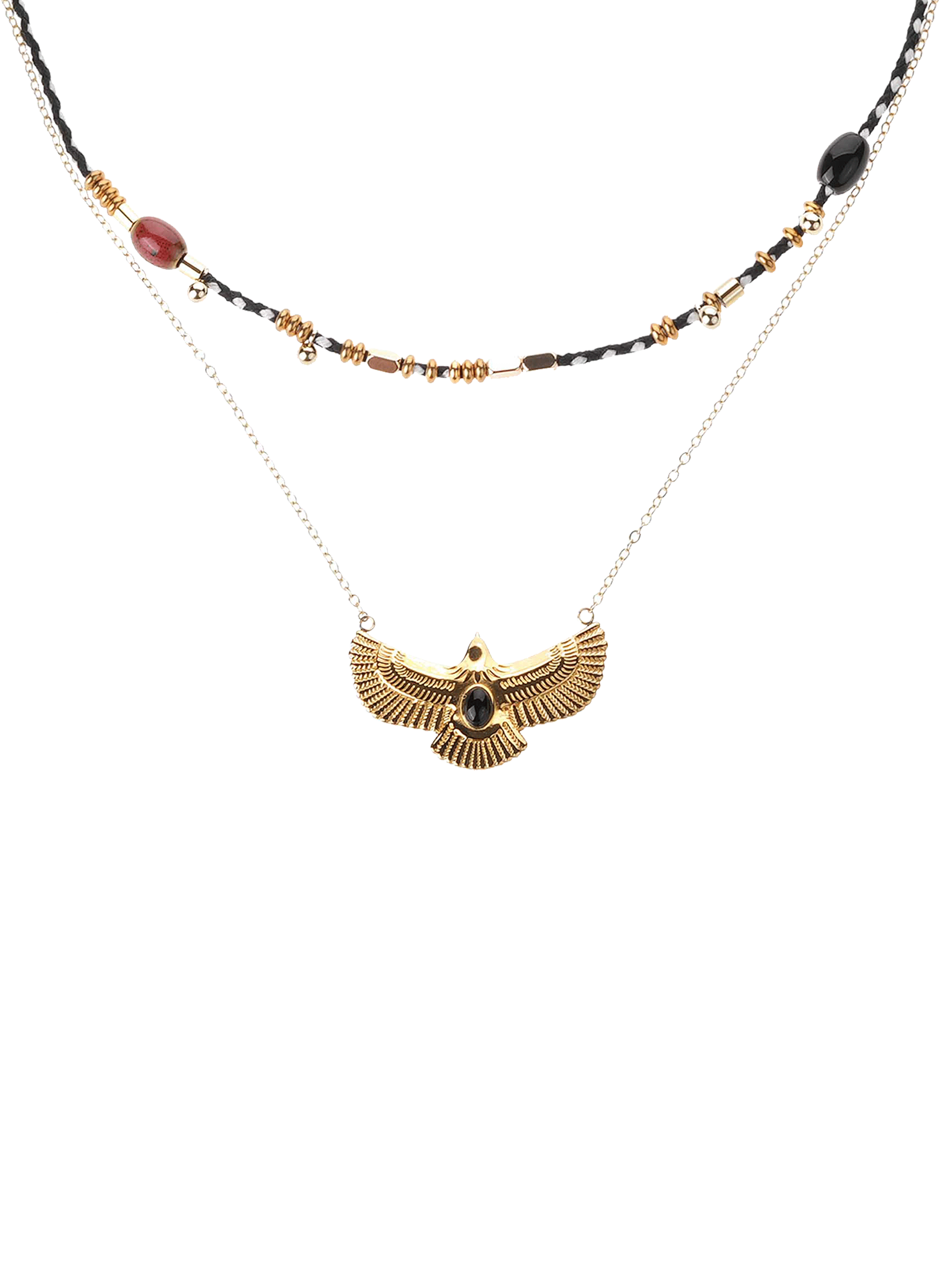 Multi-strand necklace with cord and chain featuring an eagle pendant HIPANEMA Black