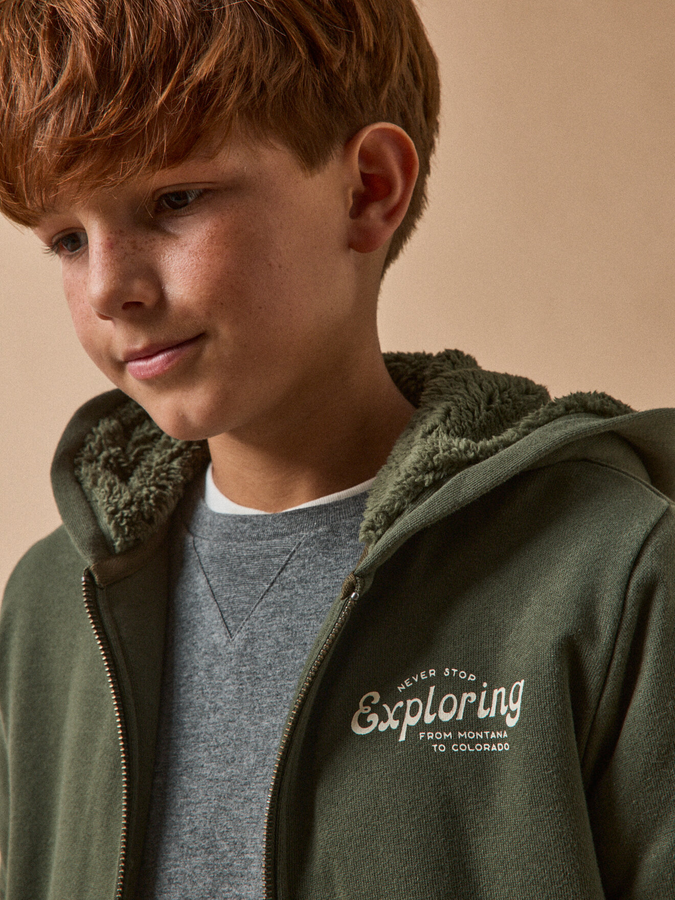 Zip-up cardigan lined with sherpa CYRILLUS Green