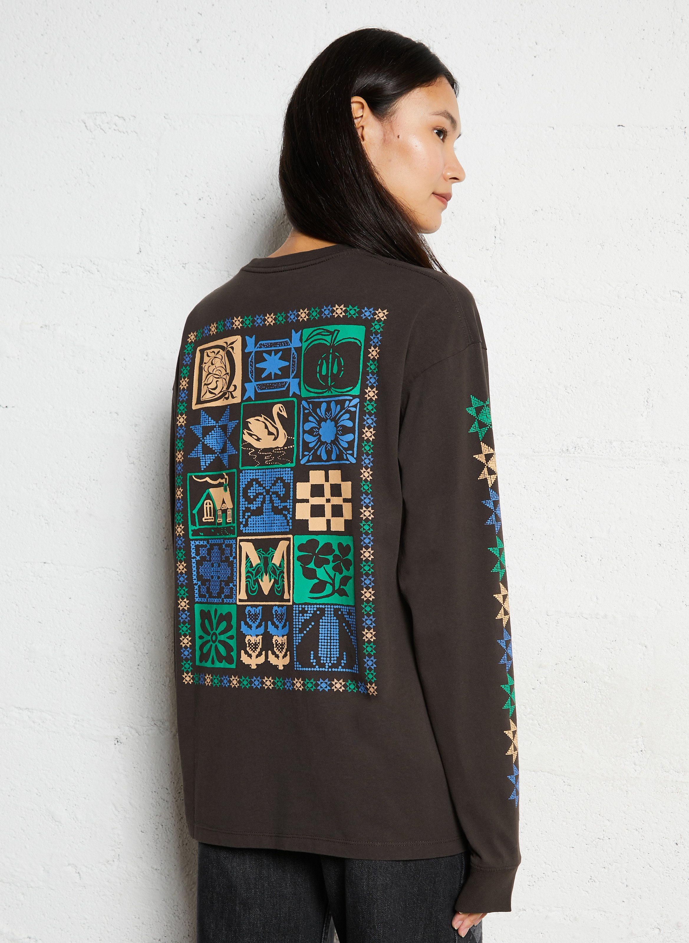 Straight round neck t-shirt with printed back DAMSON MADDER Brown