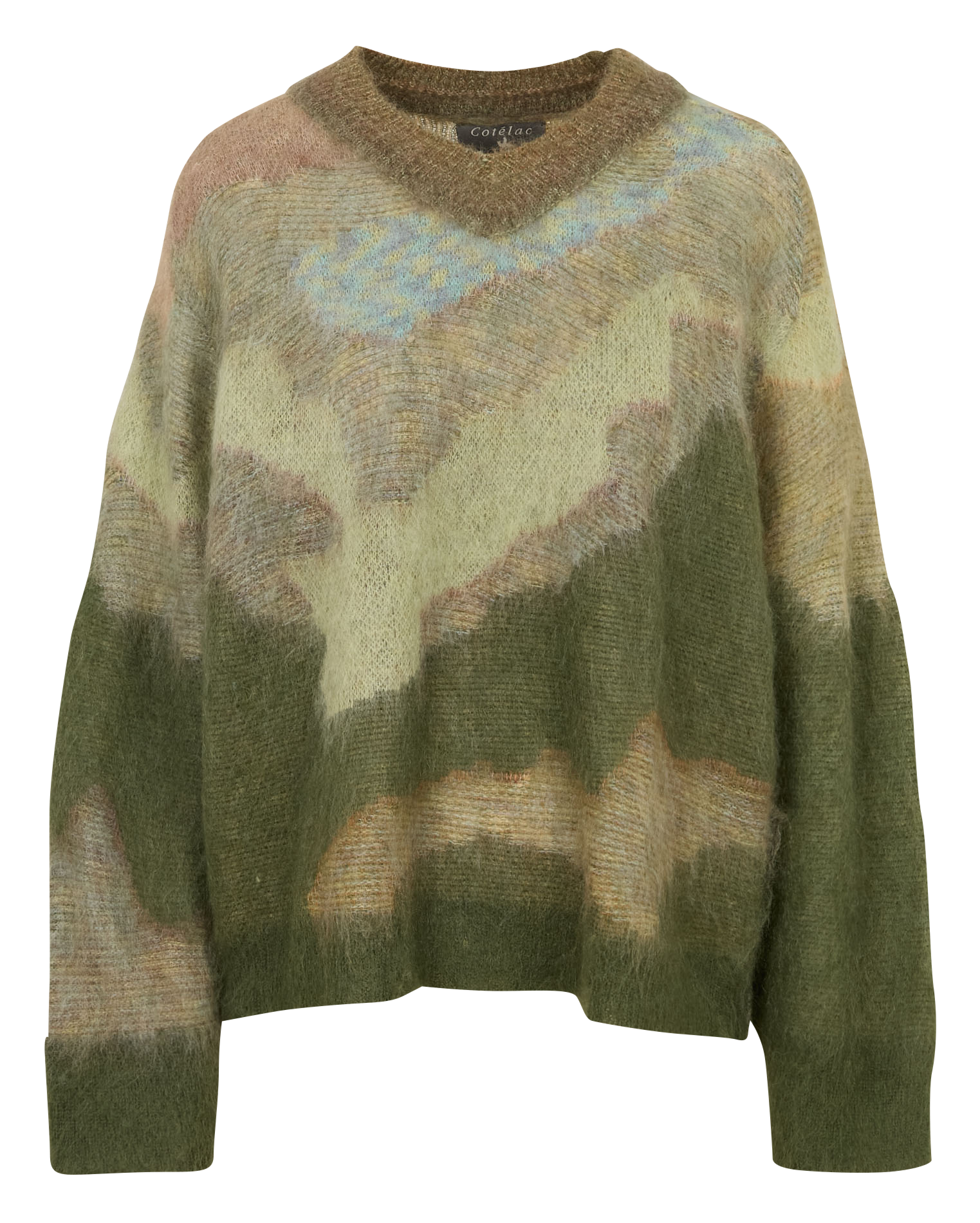 Pull oversize col V en laine mélangée COTELAC Vert
