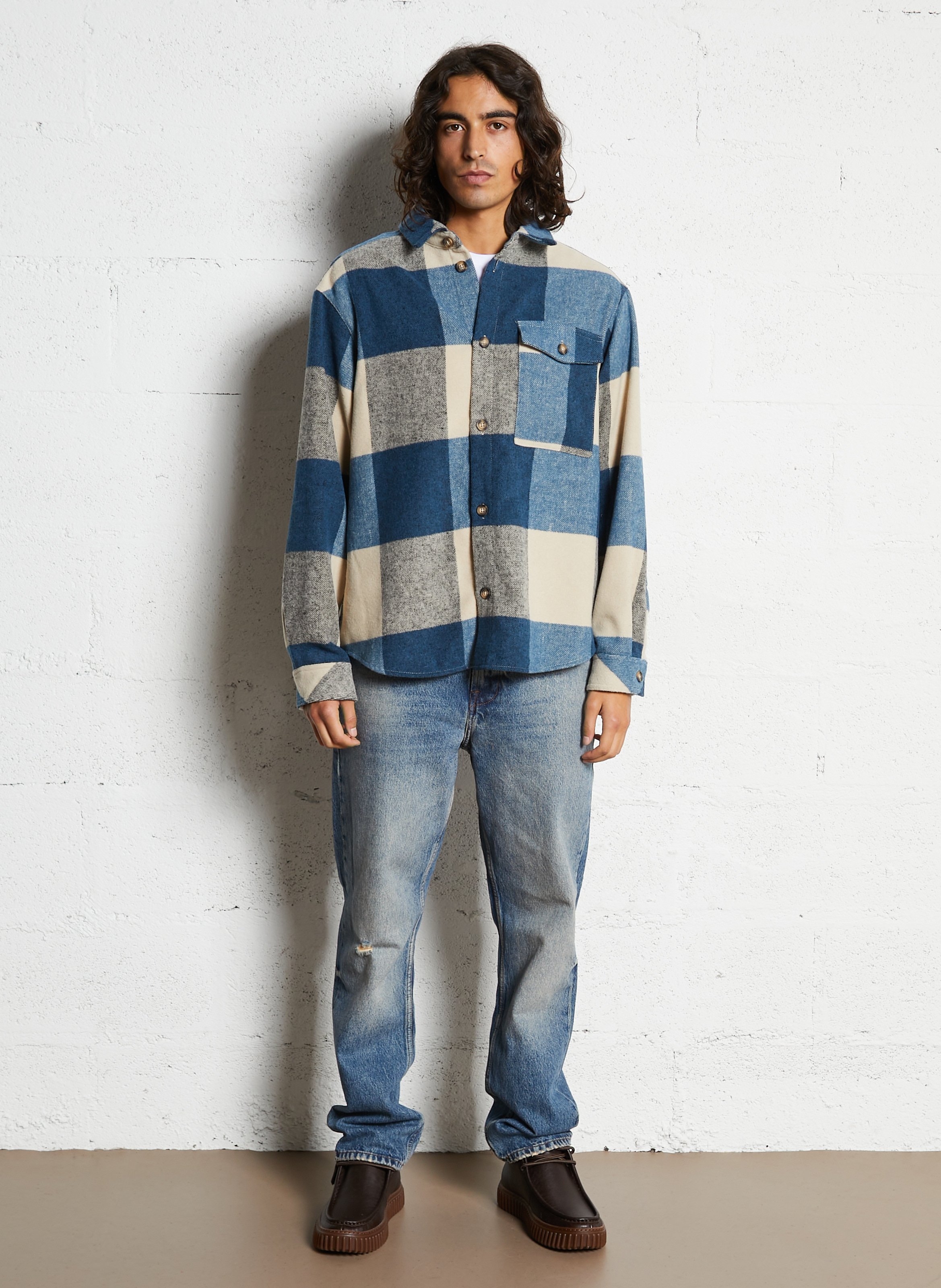 Checked overshirt SOLID Blue
