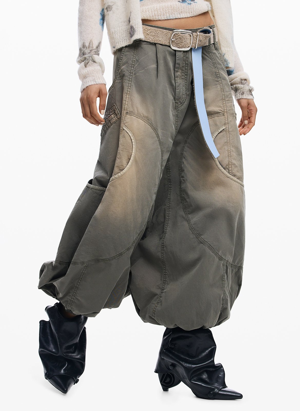 Pantalon large en coton DESIGUAL Vert