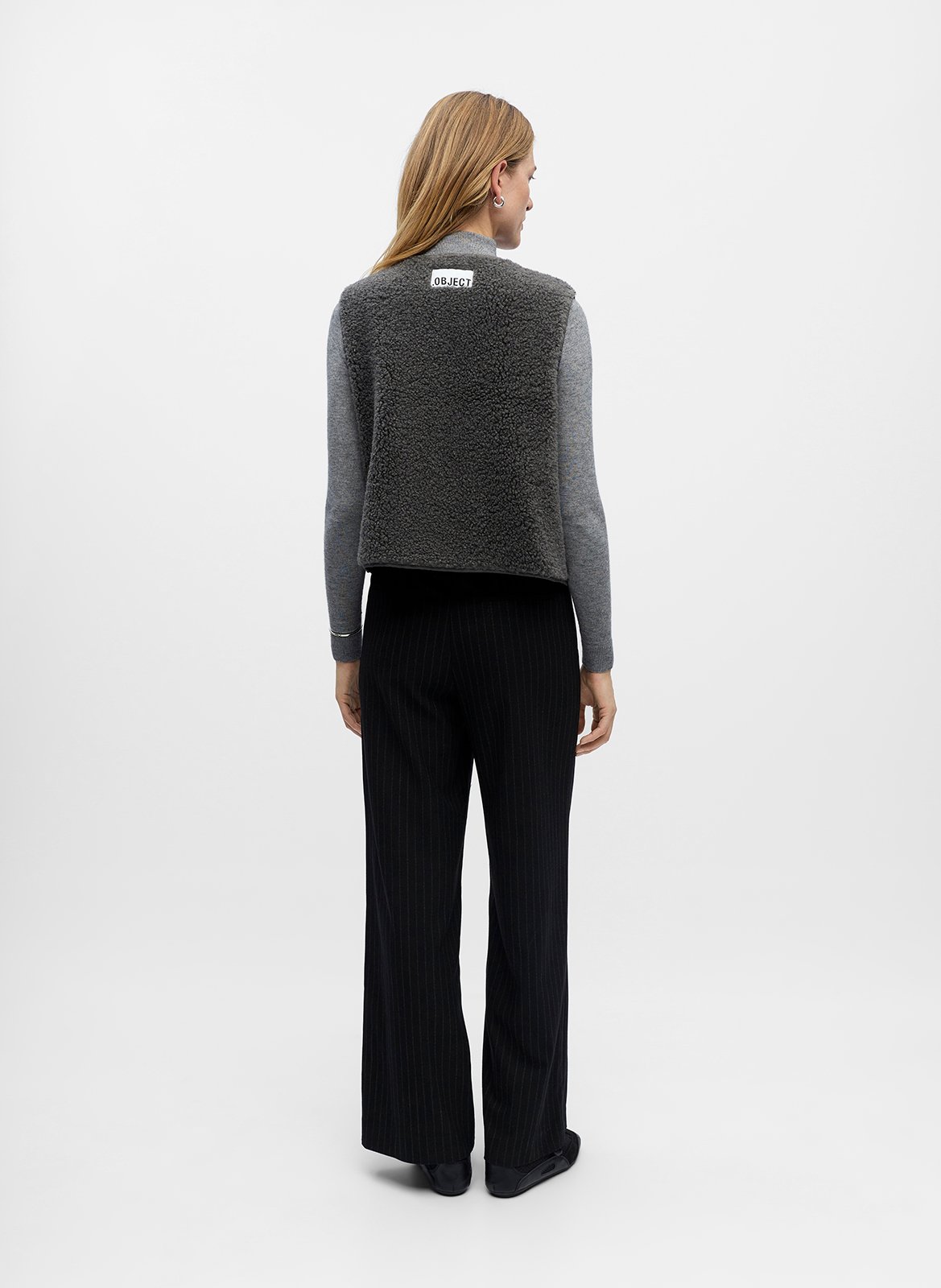 Ärmellose Sherpa-Knopfweste OBJECT Grau