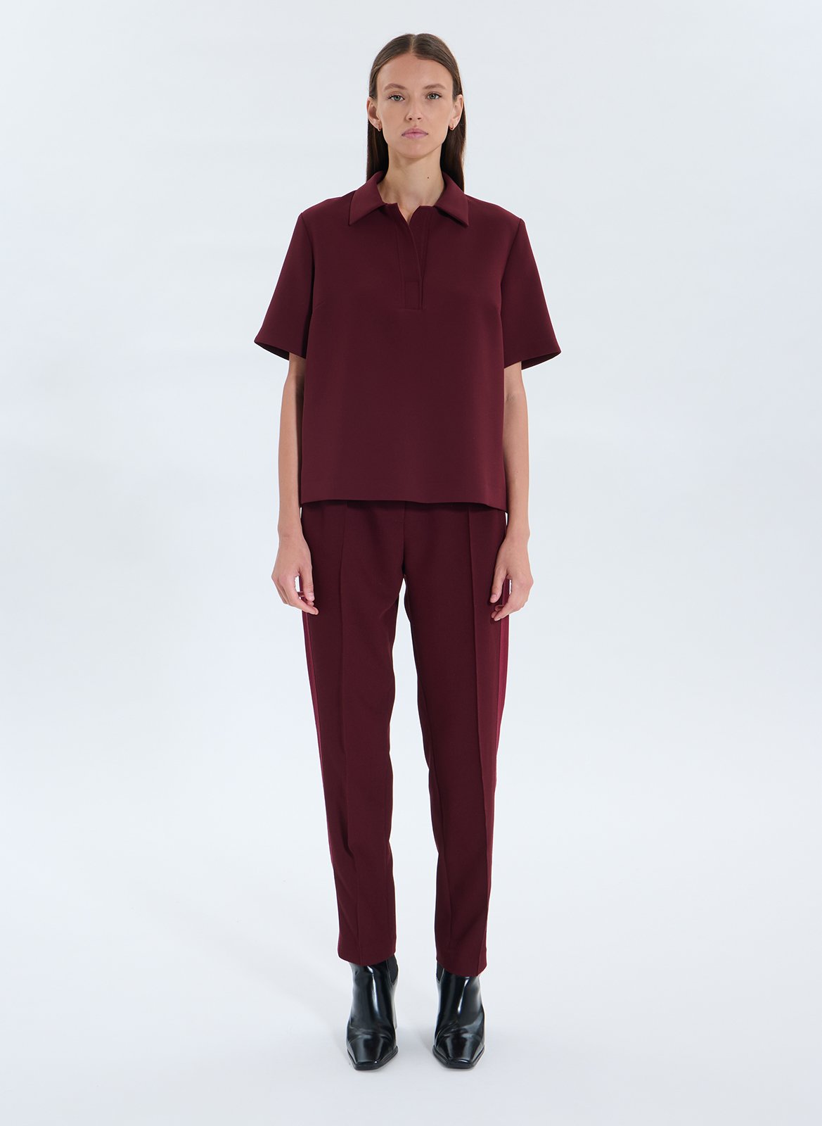 Short-sleeve solid color polo top ZAPA Red