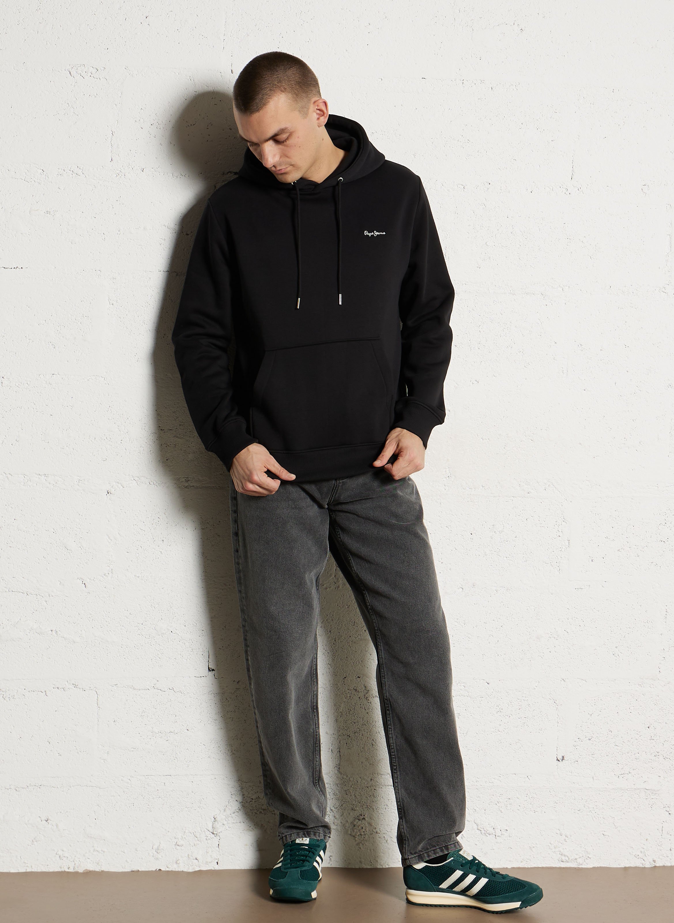 Sweat droit à capuche brodé en coton mélangé PEPE JEANS Noir