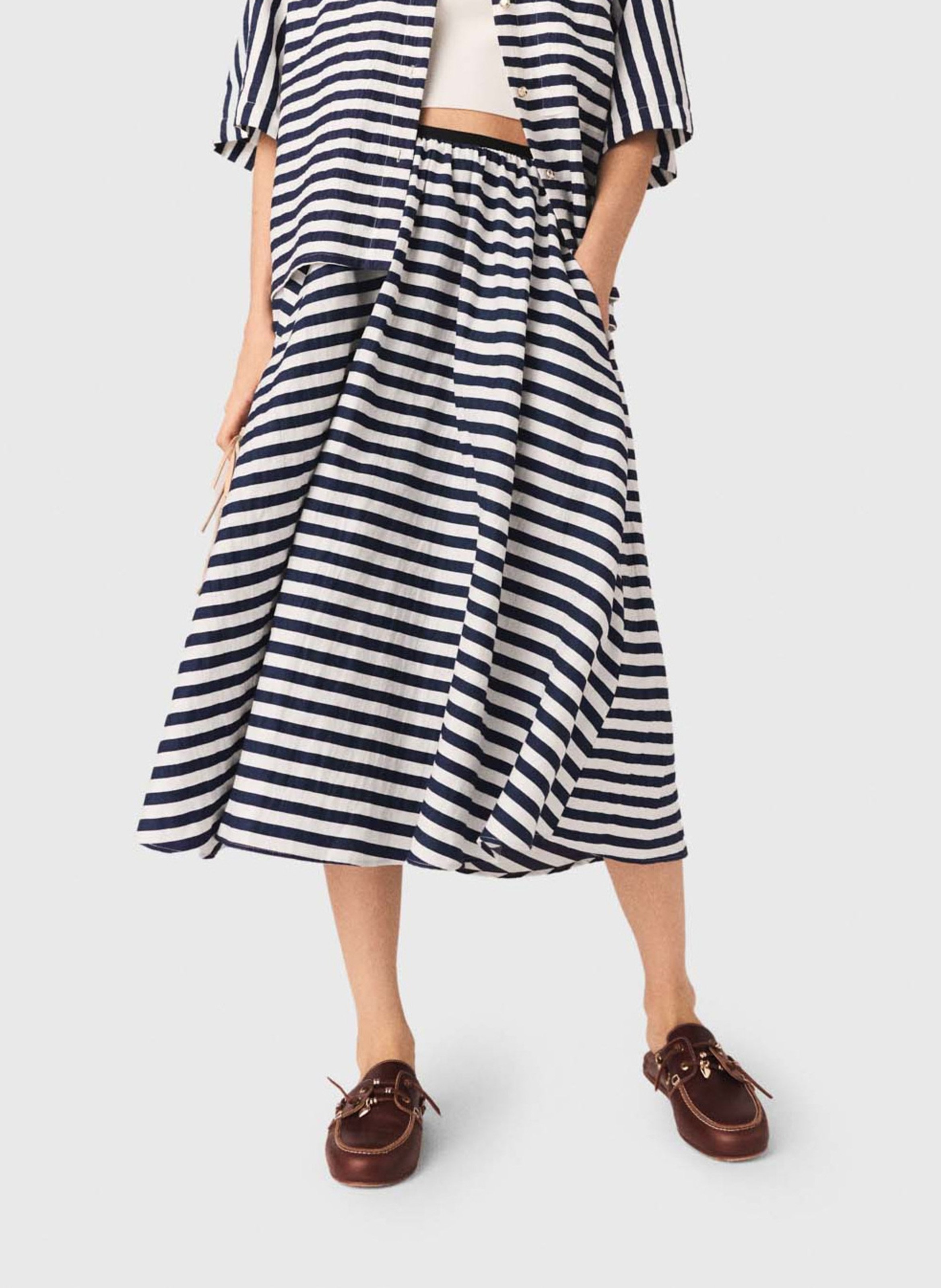 Striped flared midi skirt MAJE White