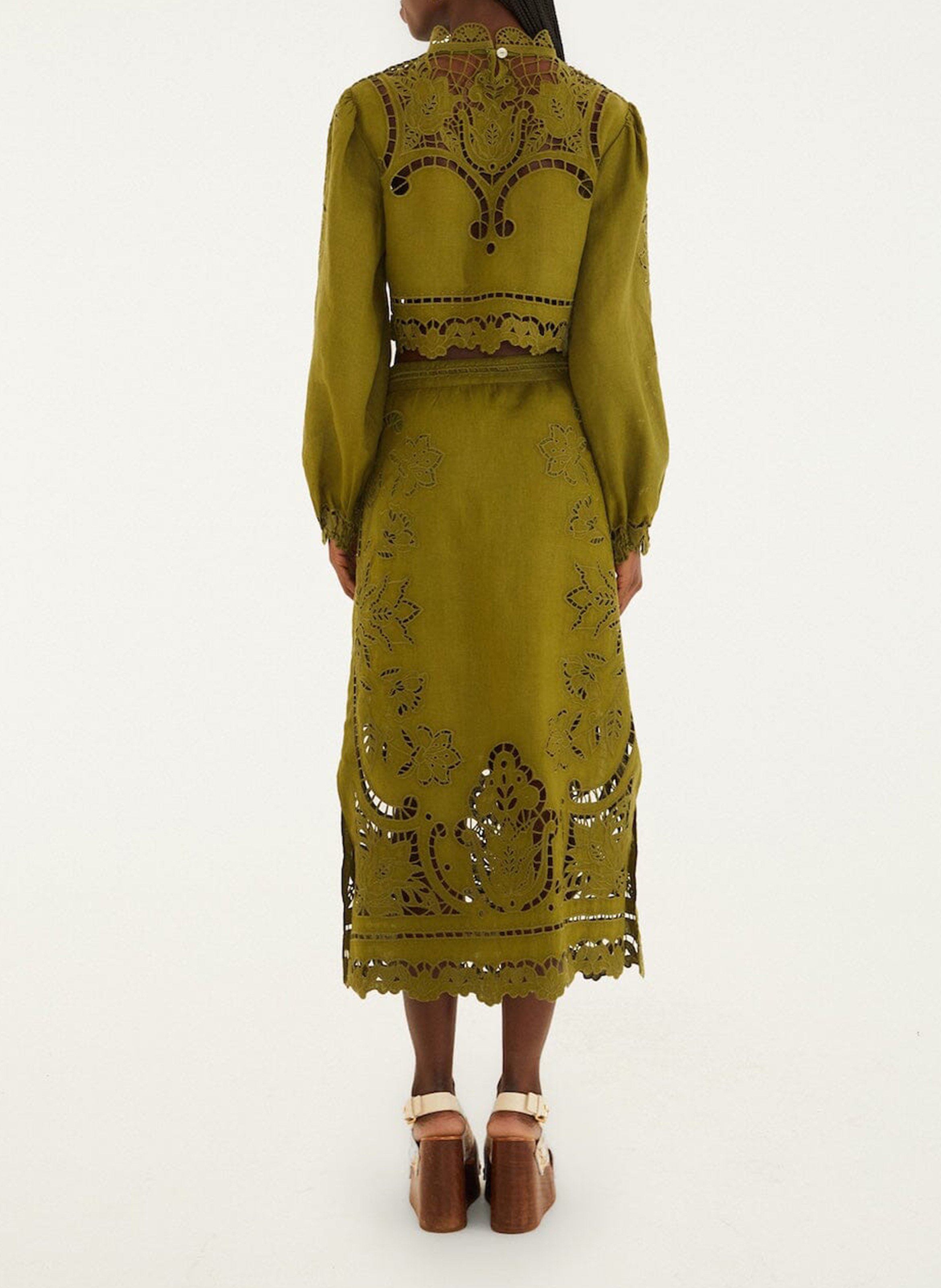 Jupe midi en lin FARM RIO Vert