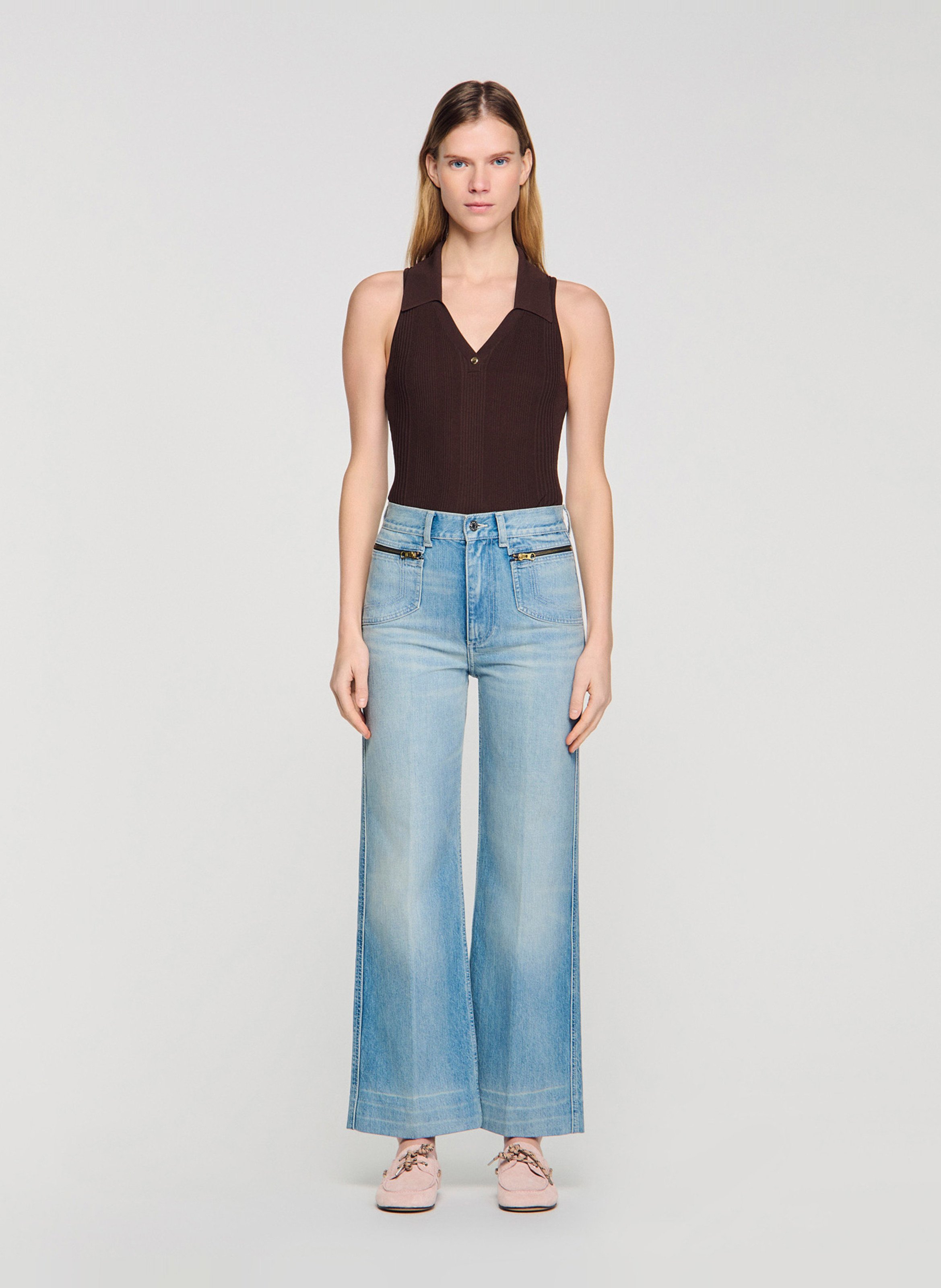 Jean droit en coton SANDRO Bleu