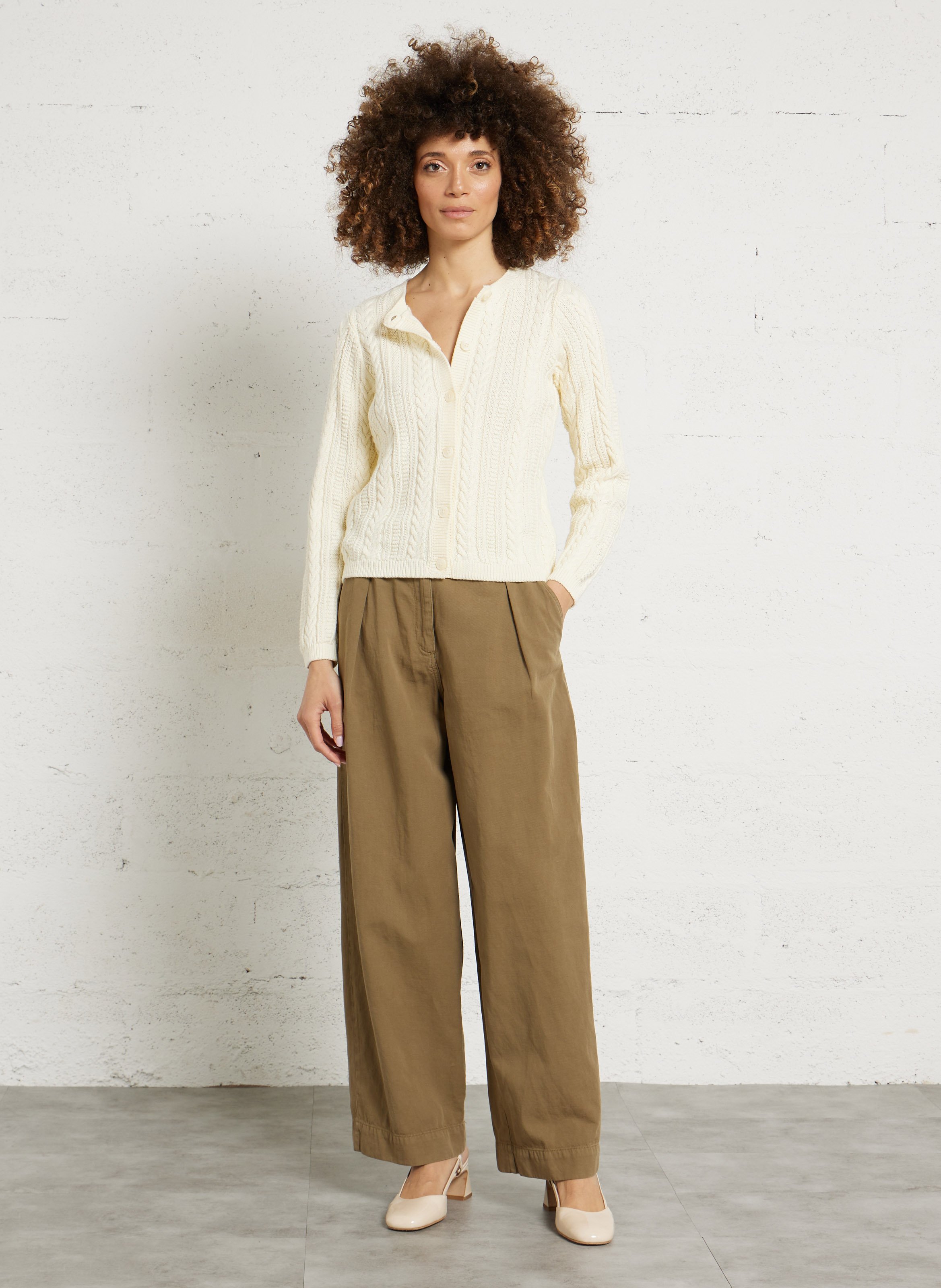 Straight round neck twisted cotton vest SUD EXPRESS Beige