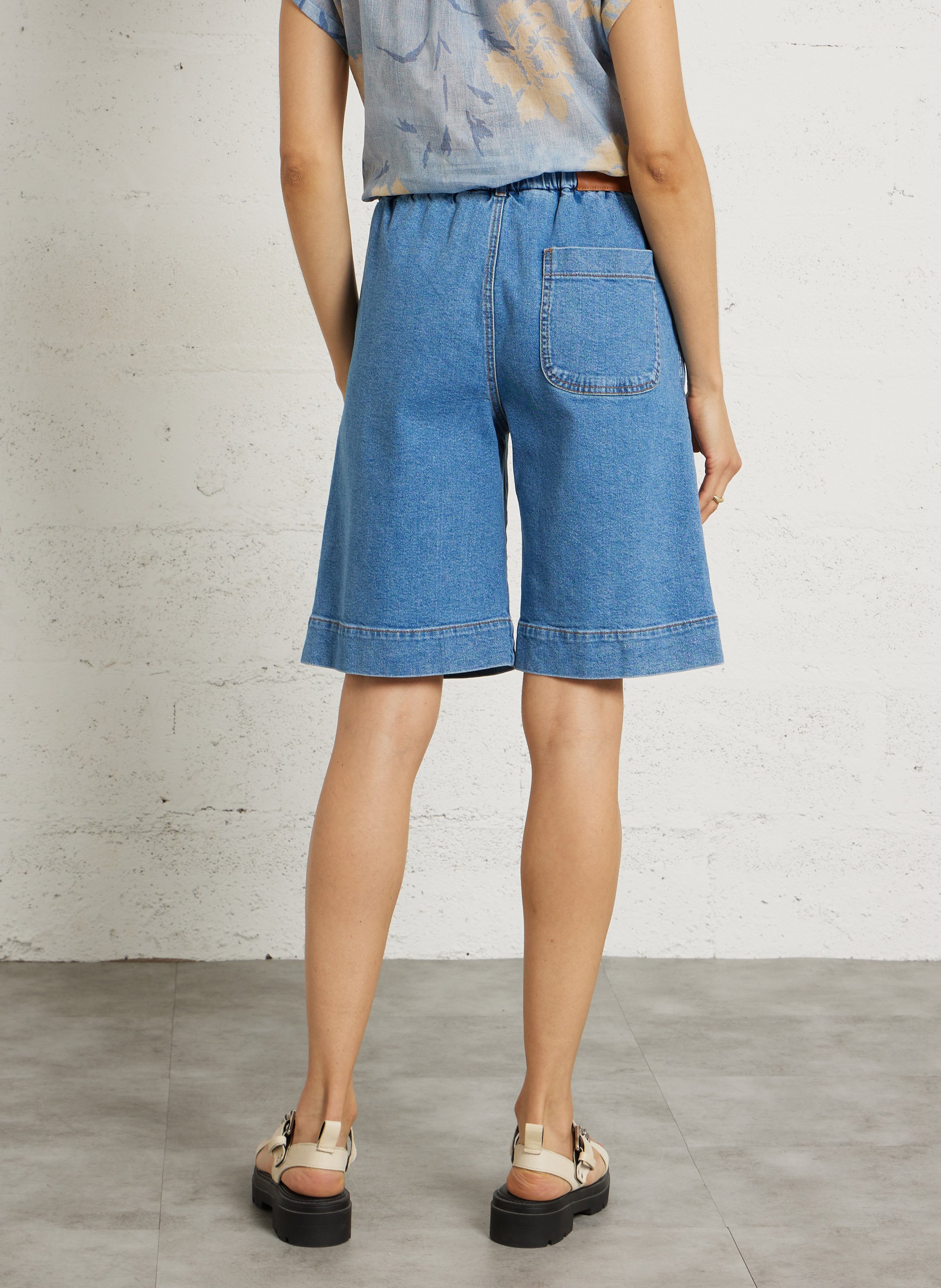 Gerade geschnittene Taillenshorts aus Baumwoll-Mix HOD PARIS Blau