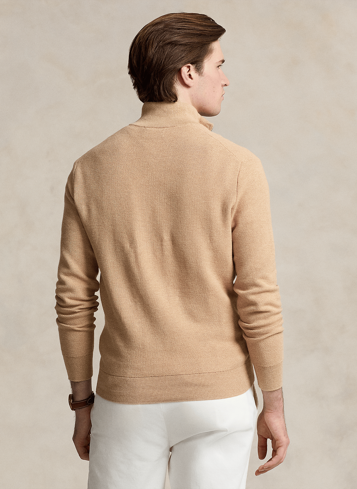 Pull col montant zippé en coton piqué POLO RALPH LAUREN Beige