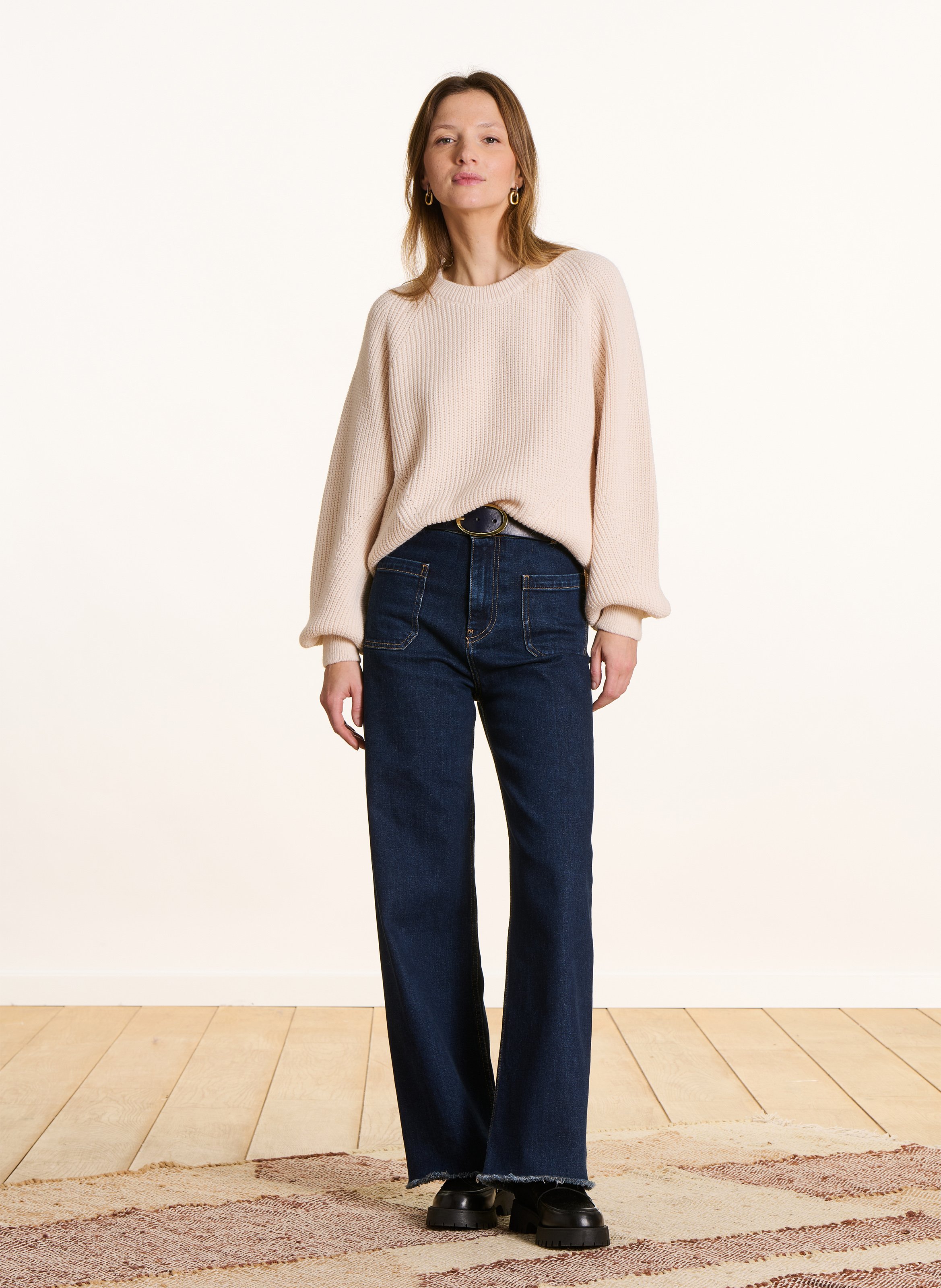 Kurzärmliger Pullover mit Rundhalsausschnitt LA FEE MARABOUTEE Weiss