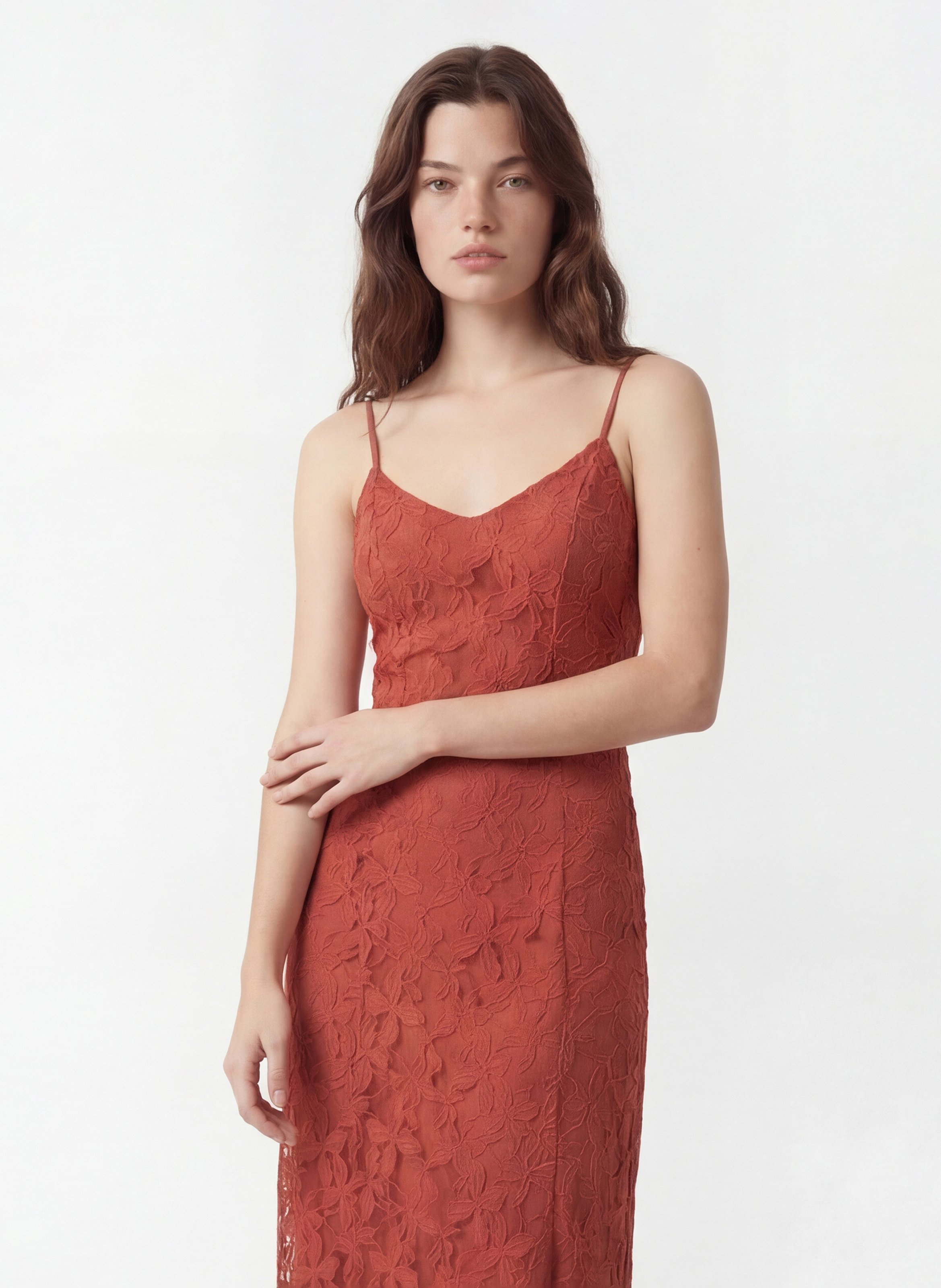 Fitted long dress with lace KOOKAI Orange