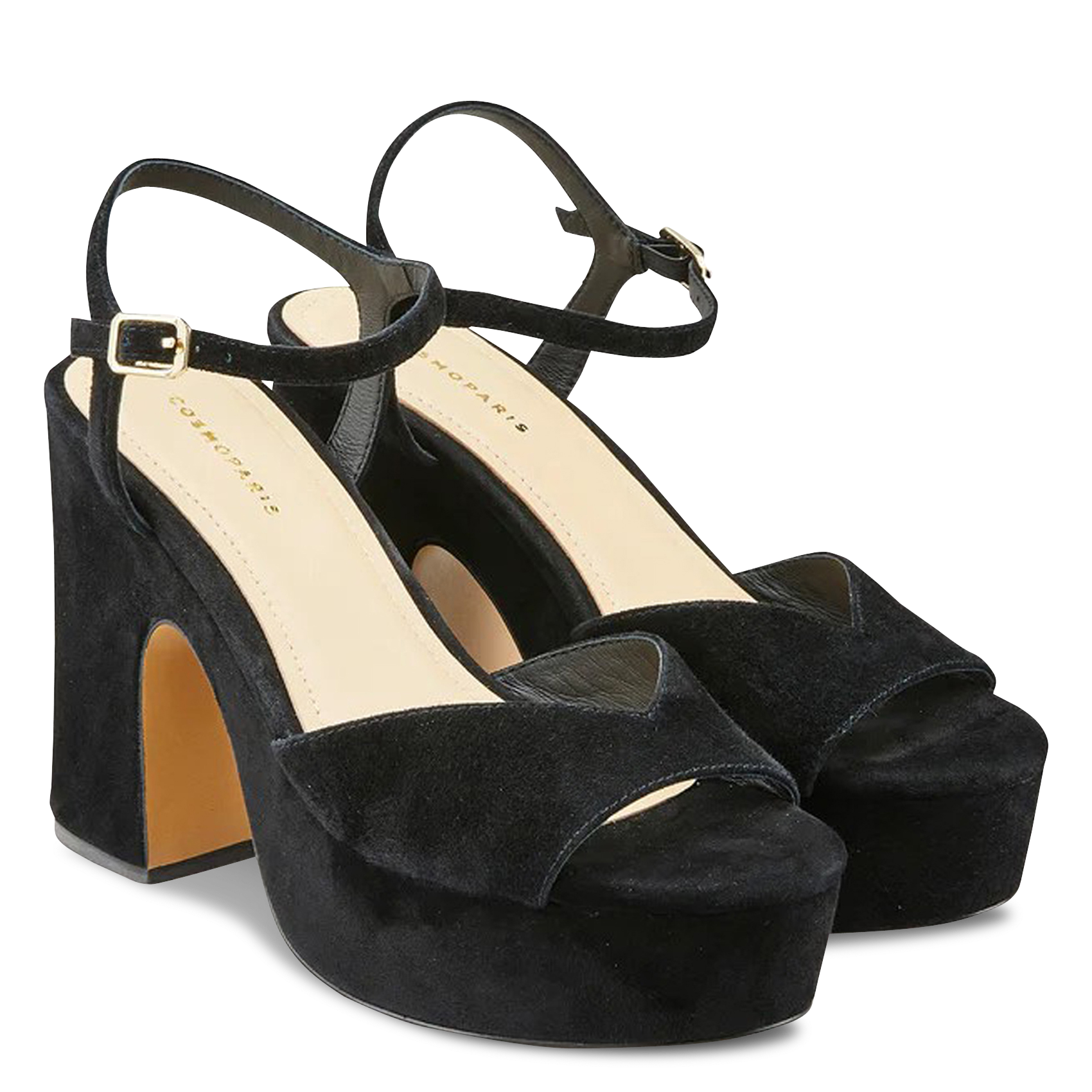 Leopard Print Velvet Leather Heeled Sandals COSMOPARIS Black