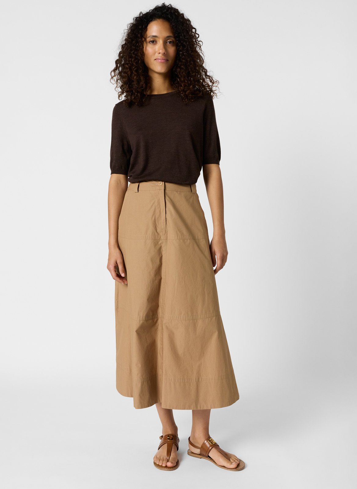 High-waisted flared skirt in plain cotton GERARD DAREL Brown