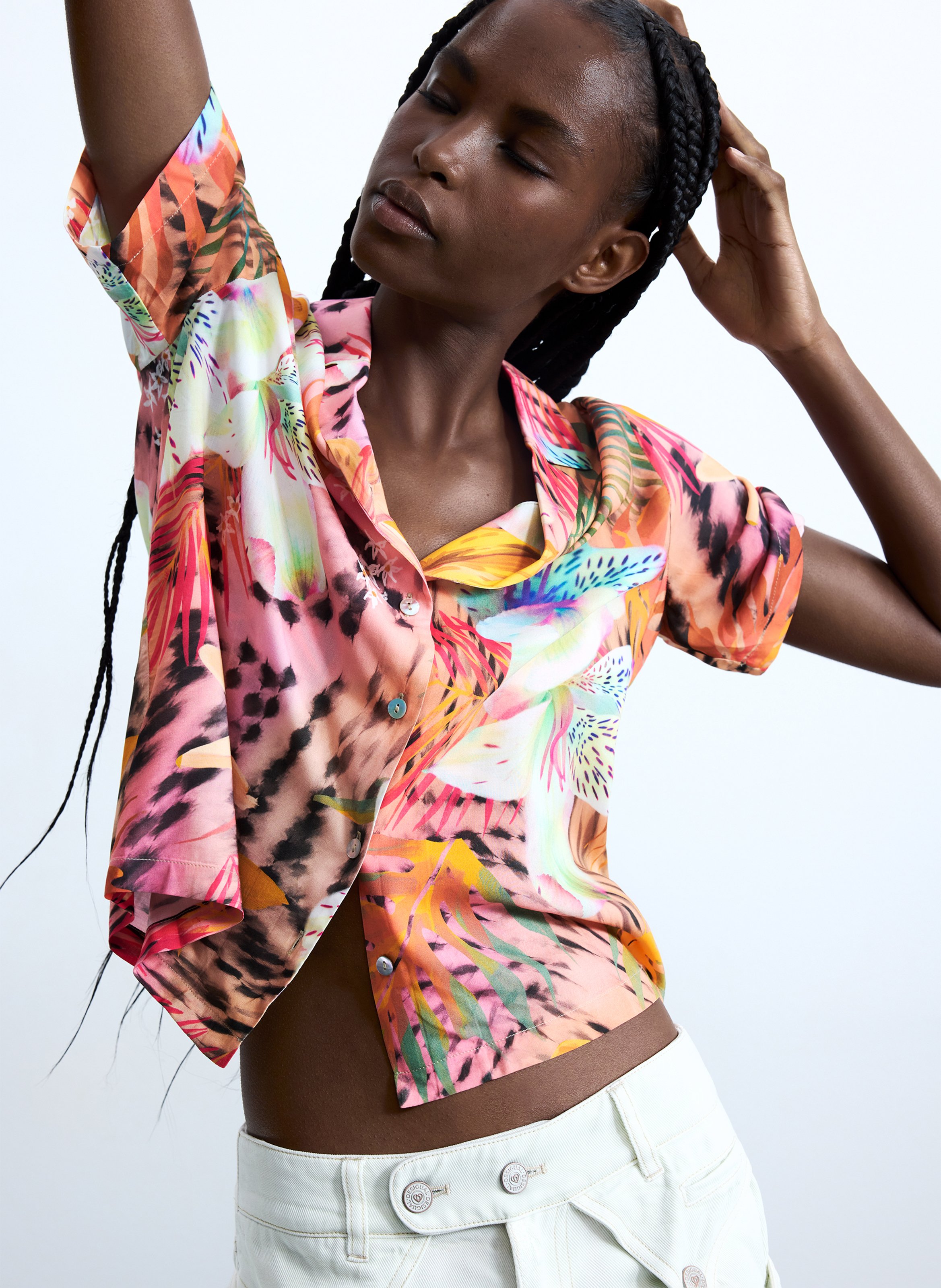 Chemise droite col cubain DESIGUAL Rouge