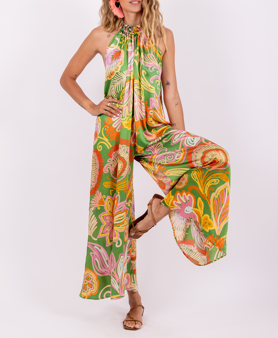 Sleeveless Wide-Leg Printed Jumpsuit SUNDRESS Green