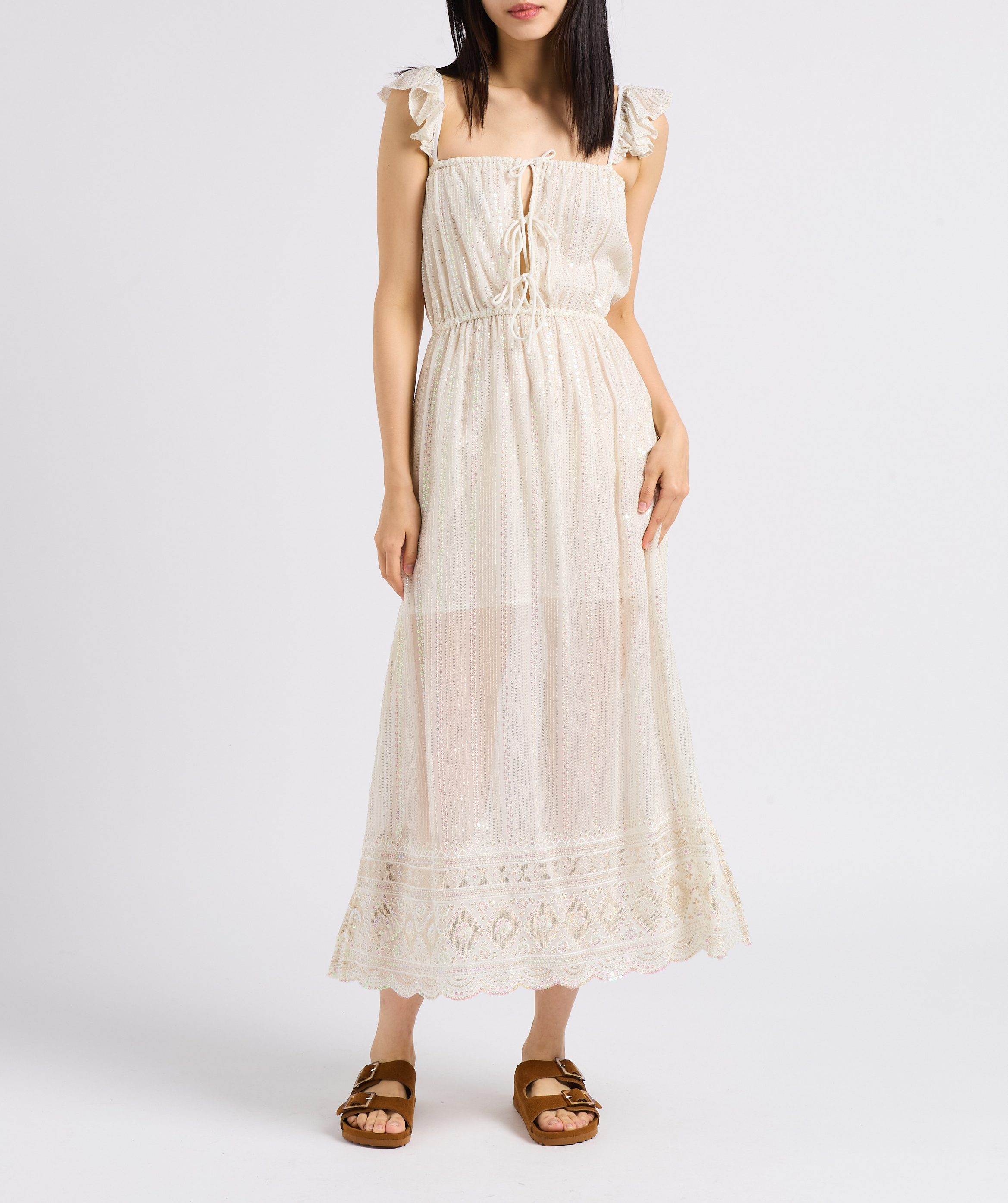 Robe longue droite col carré brodé SUNDRESS Blanc