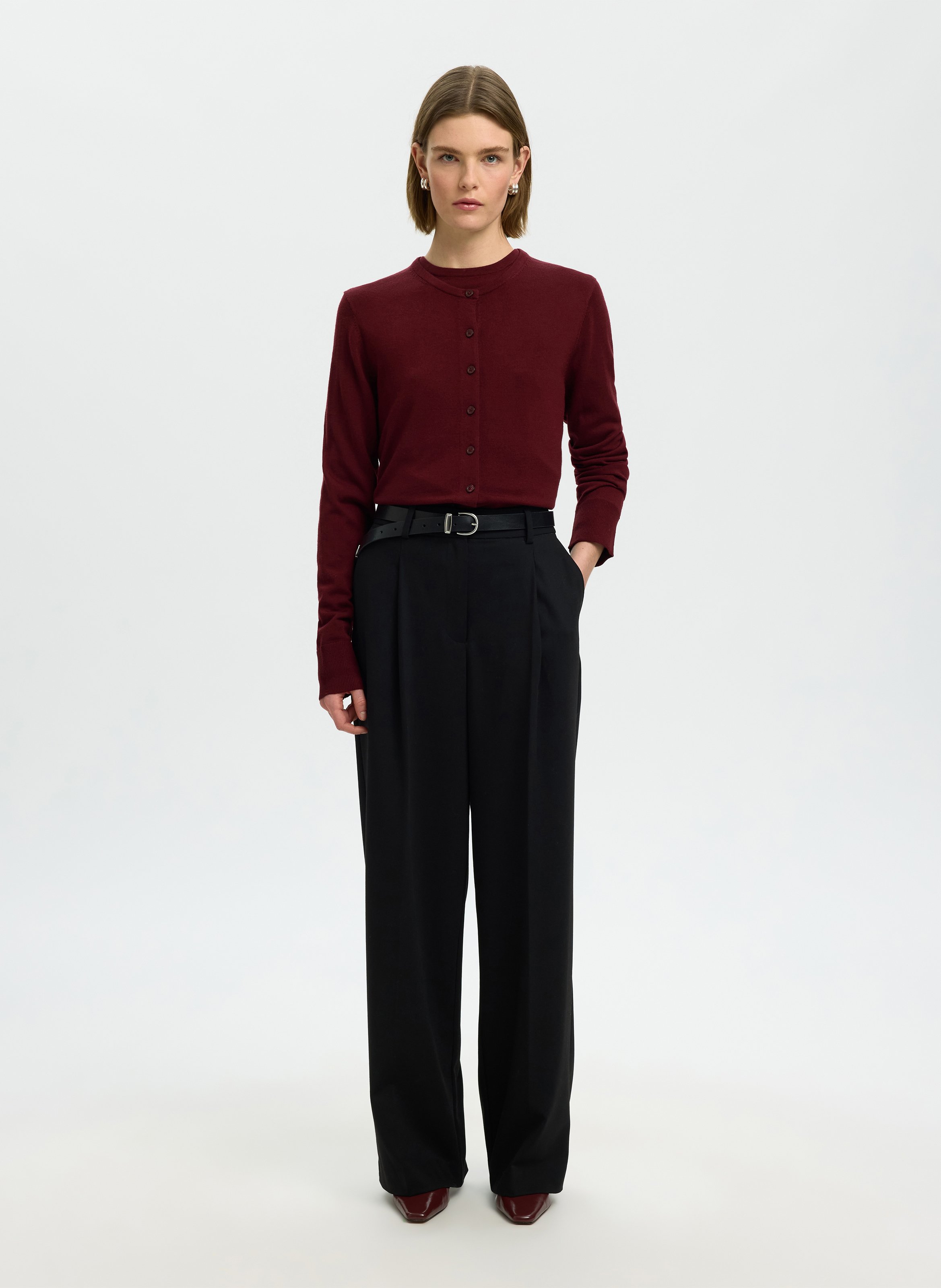 Gerader melierter Knopf-Cardigan SELECTED Pflaume
